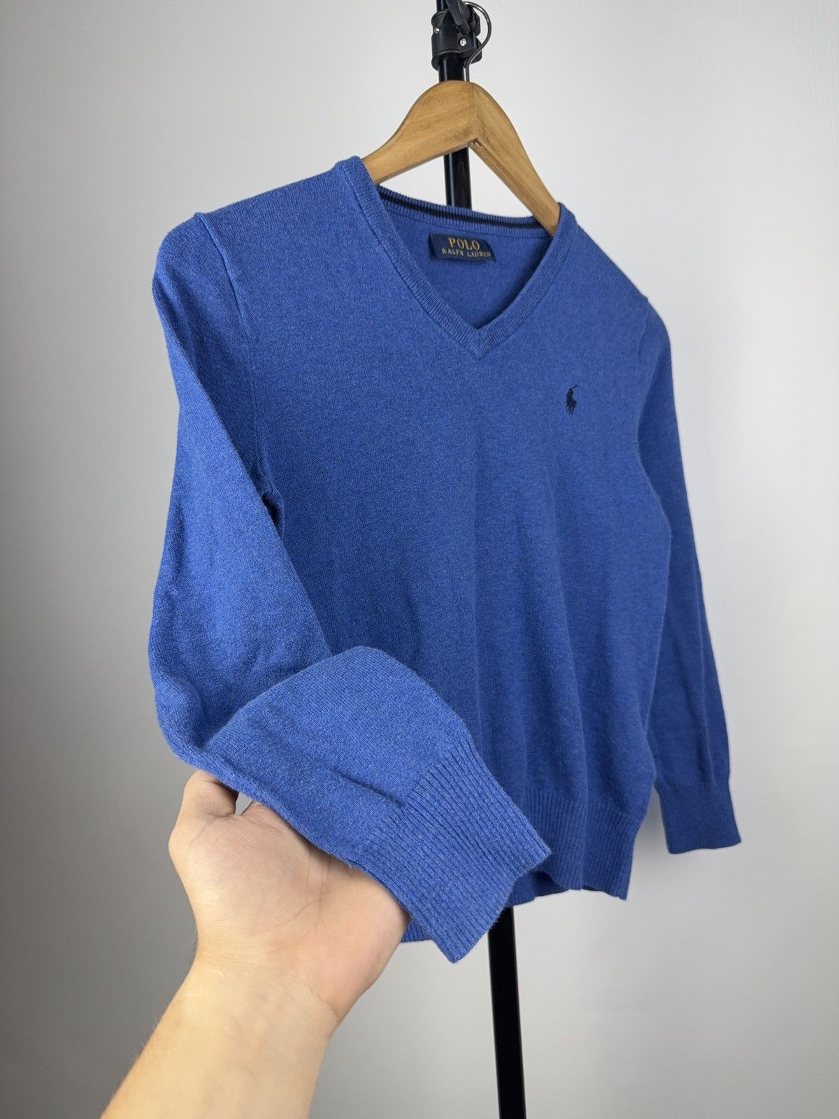 Designer × Polo Ralph Lauren × Vintage Polo Ralph Lauren Blue V-Neck Sweater 100% Cotton S size Size S / US 4 / IT 40 - 4 Thumbnail
