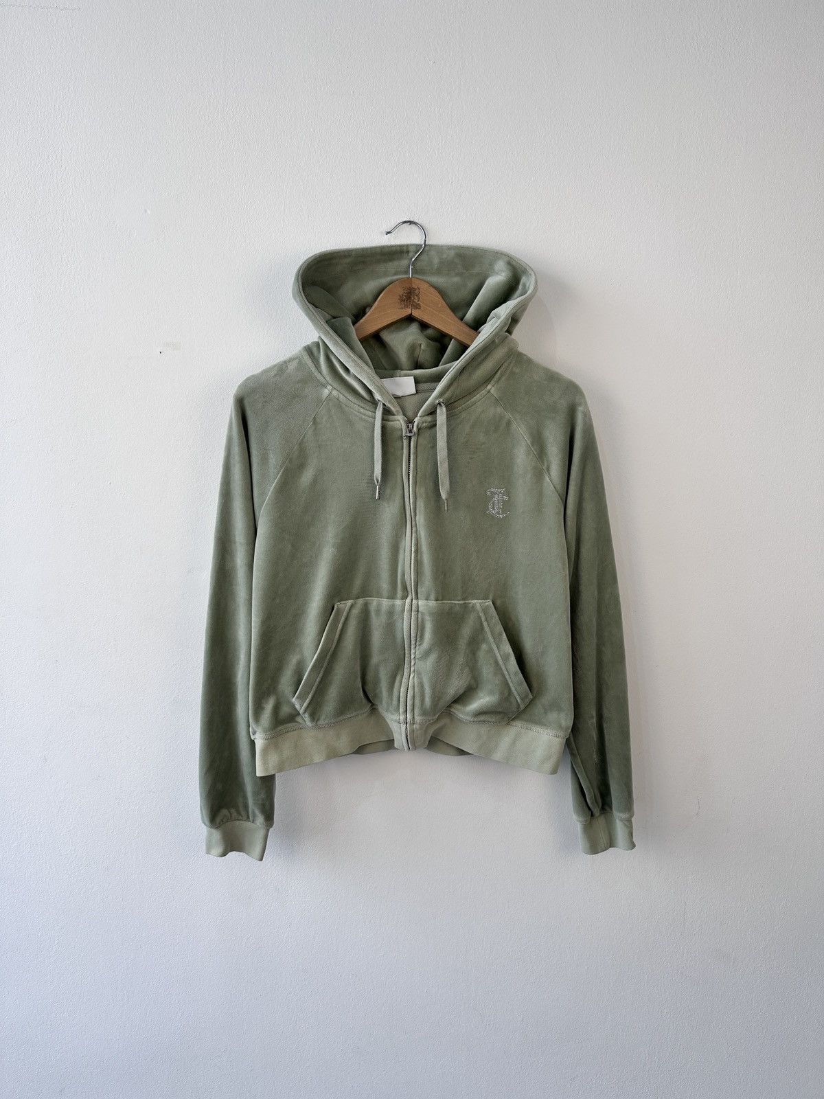 Juicy Couture Juicy Couture Velour Hoodie XL Rhinestone Spellout Back Y2K Size XL / US 12-14 / IT 48-50 - 2 Thumbnail
