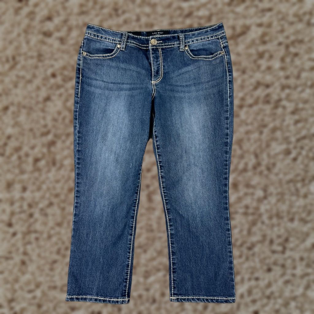 Nine West Nine West Jeans Womens 12 Blue Denim Ankle Embroidered Bling Cotton Blend Denim Pants Adult Regular Blue Women's Jeans 90s Designer Logo Size 34" / US 12 / IT 48 - 1 Thumbnail