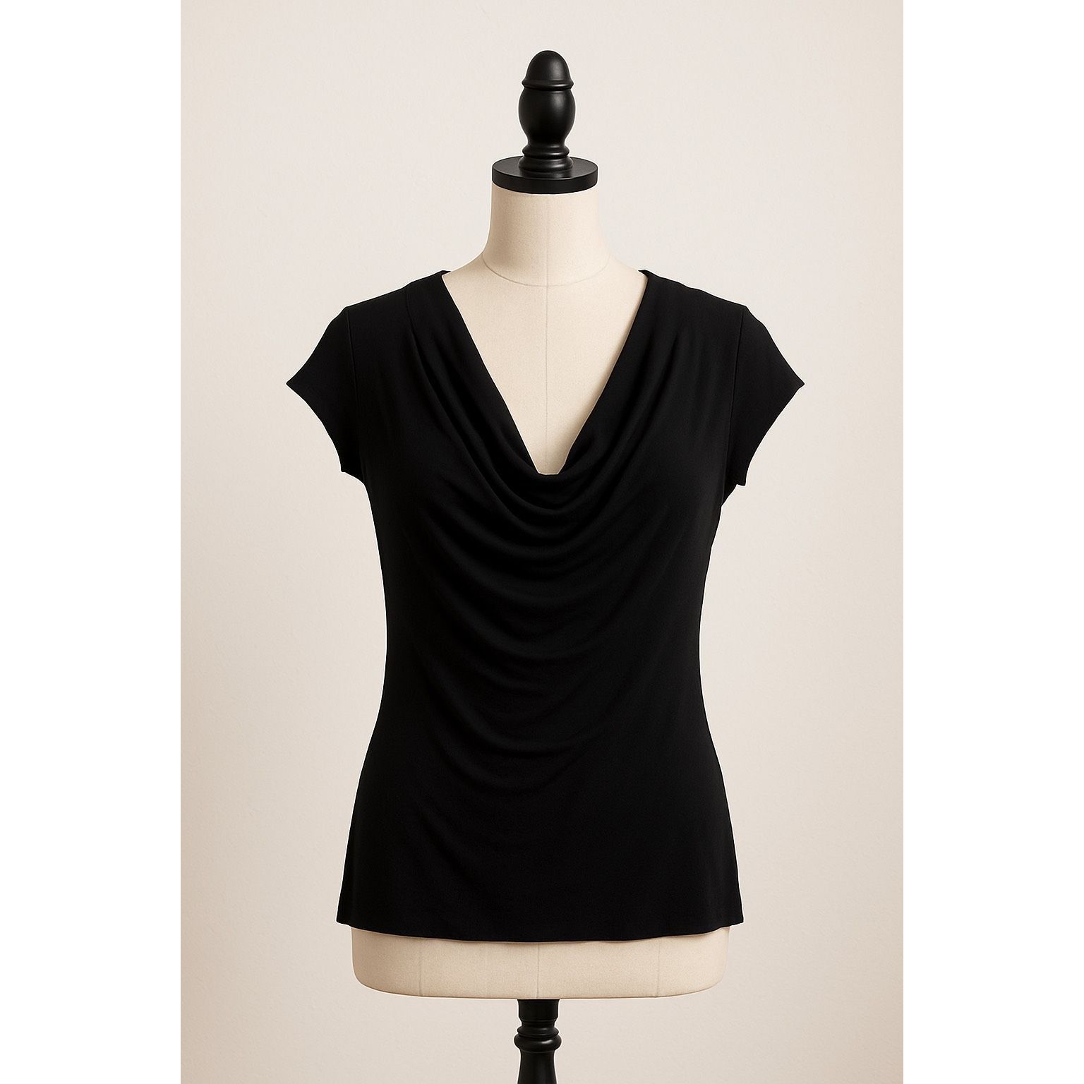 Elie Tahari Tahari Draped Front Short Sleeve Top | Size M | Black Modal Size M / US 6-8 / IT 42-44 - 1 Thumbnail