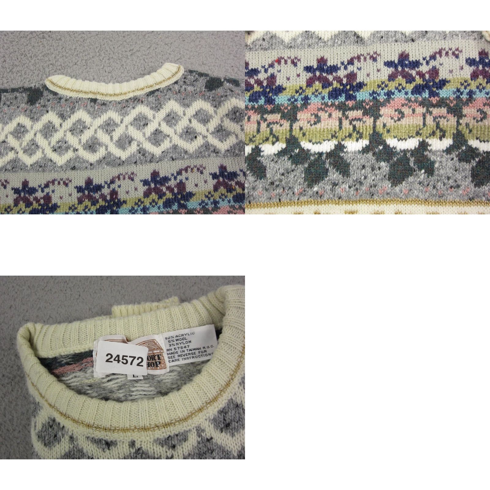 Vintage VINTAGE Workshop Sweater Womens Large Creme Wool Fair Isles Knit Baroque 90s Size L / US 10 / IT 46 - 9 Thumbnail