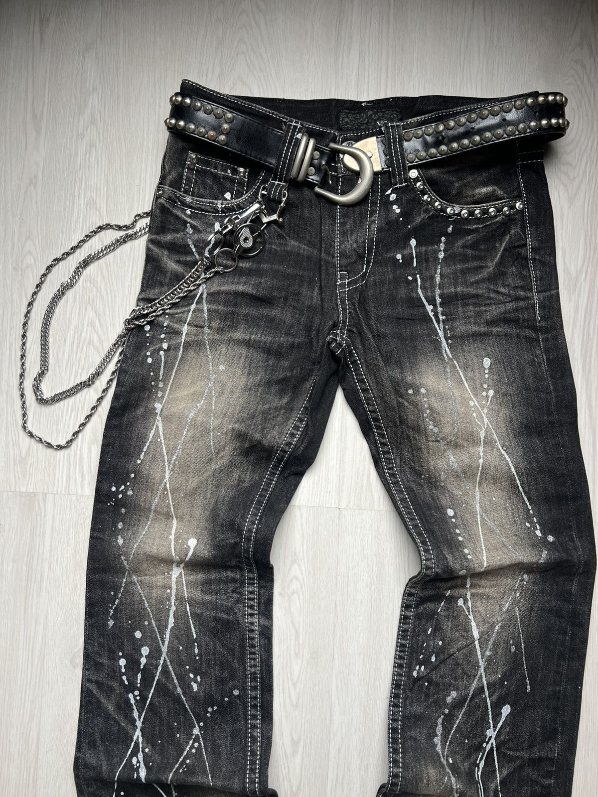 14th Addiction Xfrm Studded Swarovski Mudwash Flared Jeans Size US 30 / EU 46 - 4 Thumbnail
