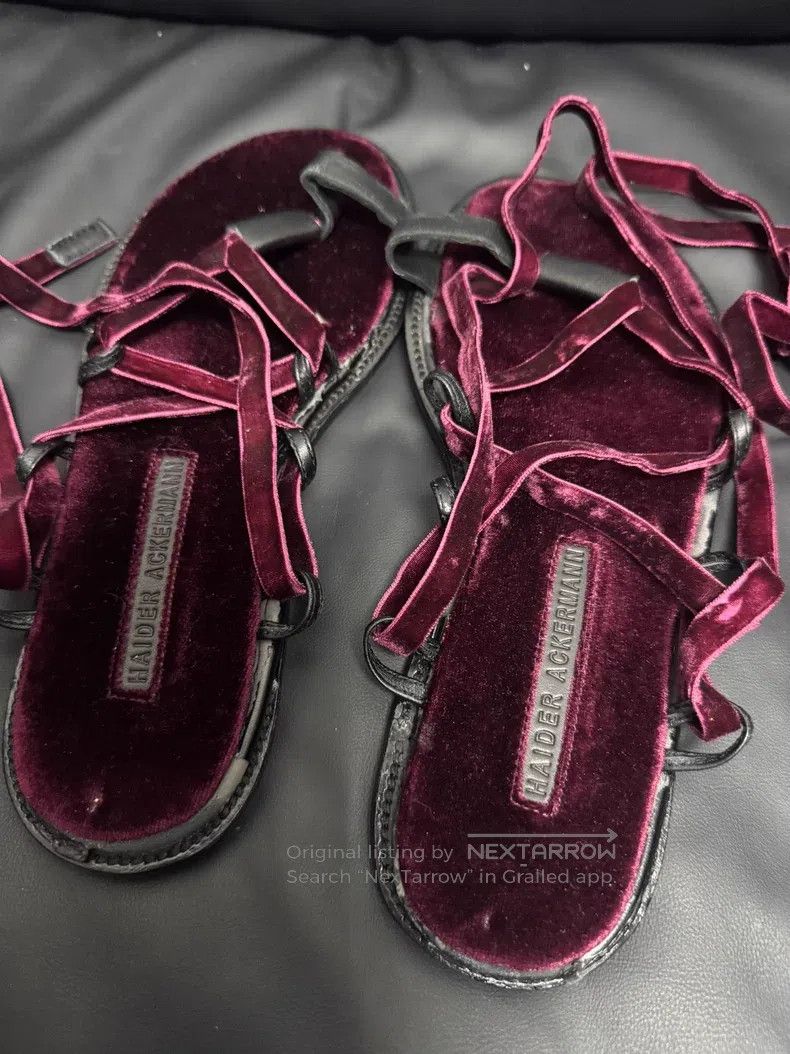 Haider Ackermann Haider Ackermann Red Velvet Long Tie Sandals Size US 5.5 / IT 35.5 - 6 Thumbnail