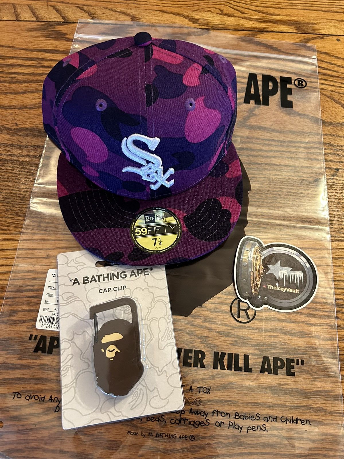 Pre-owned Bape X Mlb Purple Camo Cws Fitted Hat 7 1/4