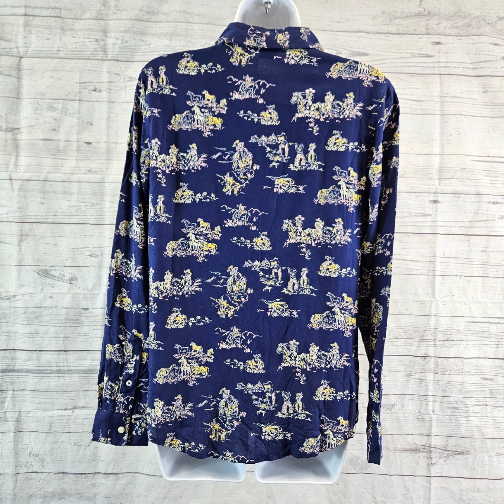 Vintage Cruel Denim Womens Pearl Snap Shirt Sz Small Blue Yellow Long Sleeve Rayon Size S / US 4 / IT 40 - 4 Thumbnail