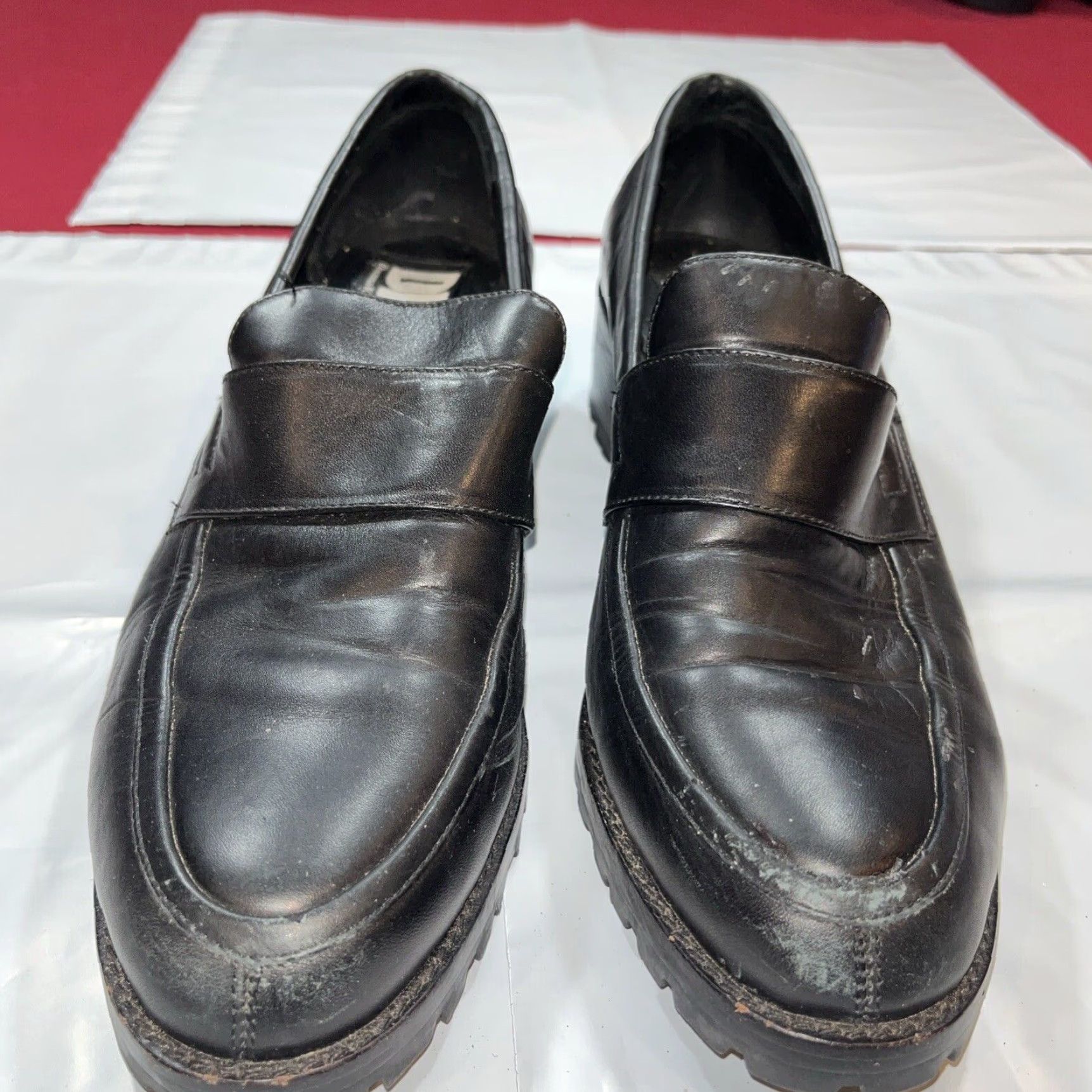 DKNY VINTAGE DKNY BLACK LEATHER Chunky HEEL LOAFERS Women 11B Slip On Y2K Brazil Non Slip Treads Almond Toe Block Heel Loafers Size US 11 / IT 41 - 2 Thumbnail