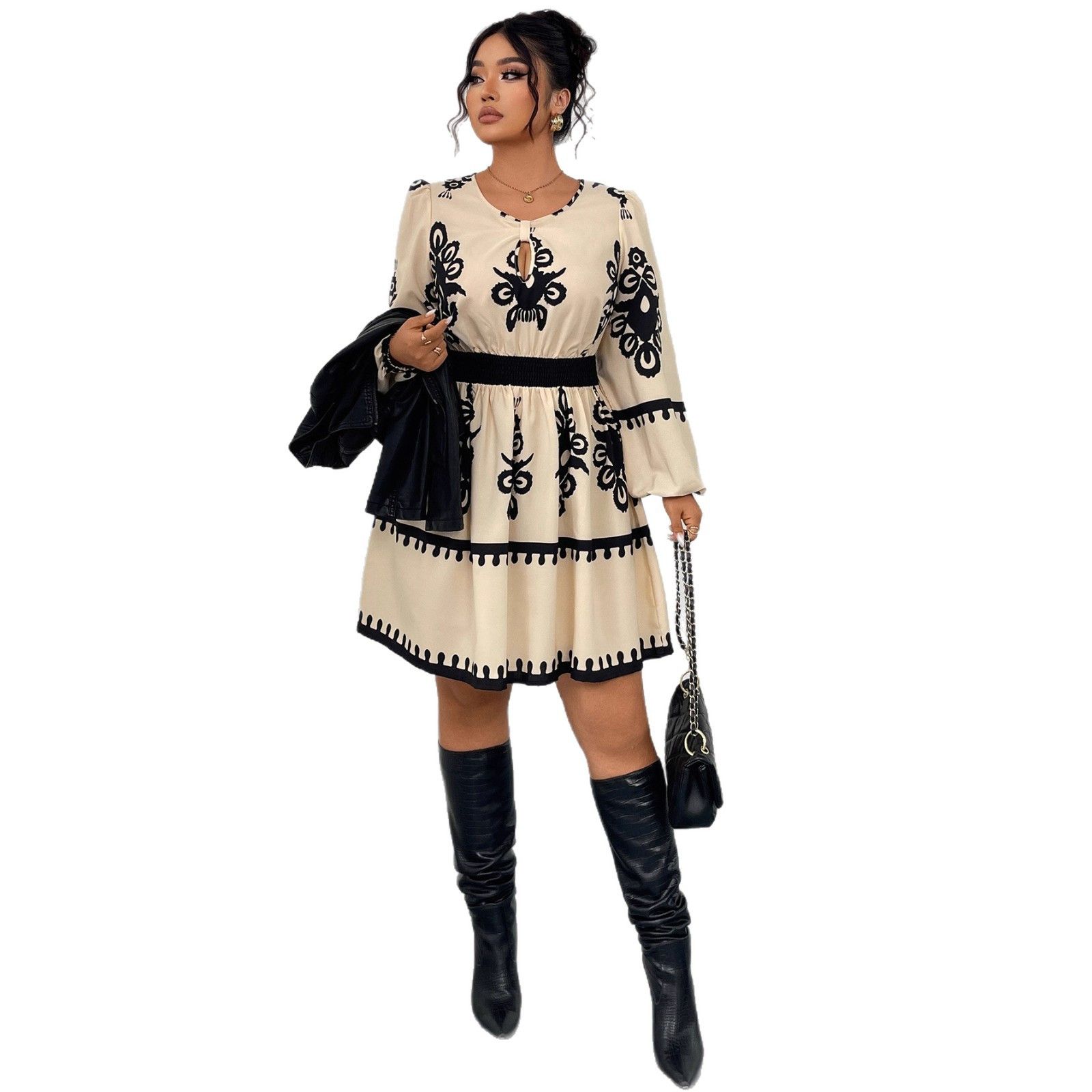 Other Fashion Round Neck Puff Sleeve Printing Dress Women Size XXL / US 16-18 / IT 52-54 - 5 Thumbnail