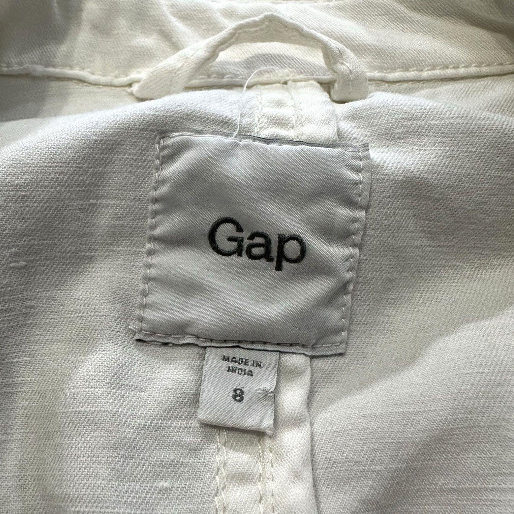 Gap Gap Blazer Shirt Womens 8 White Solid One Button Y2K Preppy Linen Blend Hooded Lightweight Full Zip Jacket Size M / US 6-8 / IT 42-44 - 2 Thumbnail