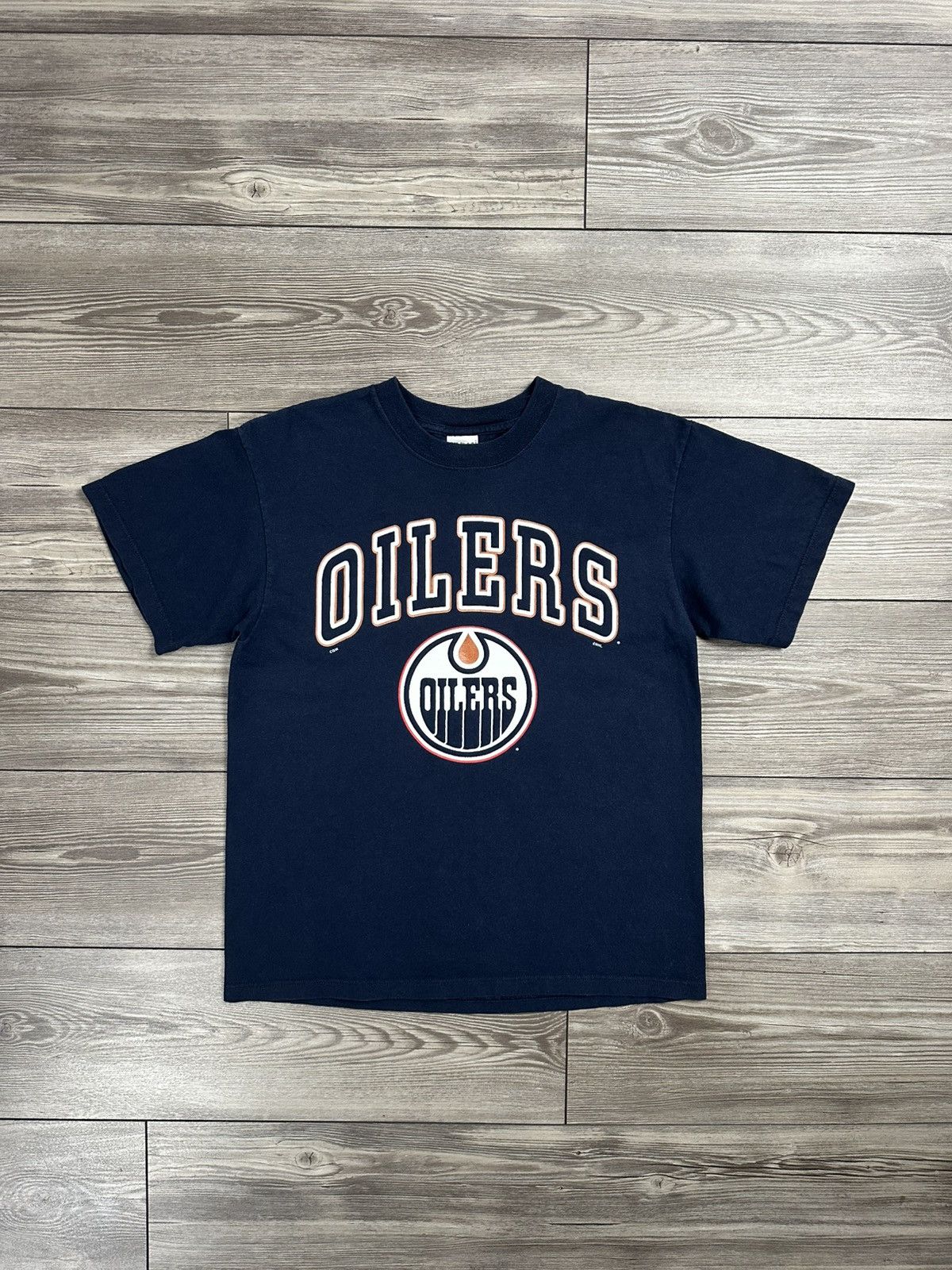 NHL × Vintage Y2K Edmonton Oilers Arch Logo T Shirt Size US M / EU 48-50 / 2 - 1 Thumbnail