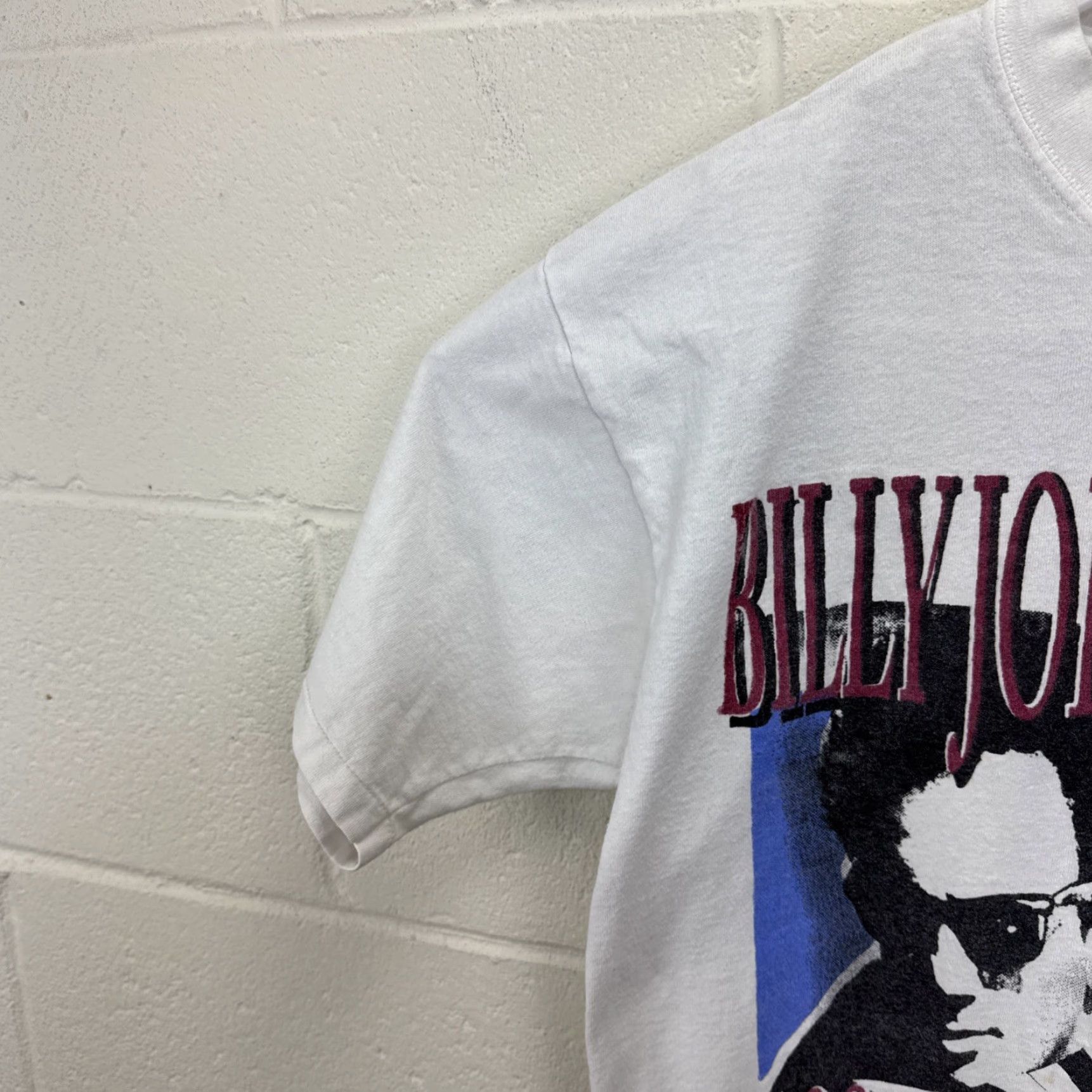 VINTAGE Billy Joel & Elton John T-Shirt Men's L White 90s World Tour Graphic Print Double-Sided Crew Neck - Softee