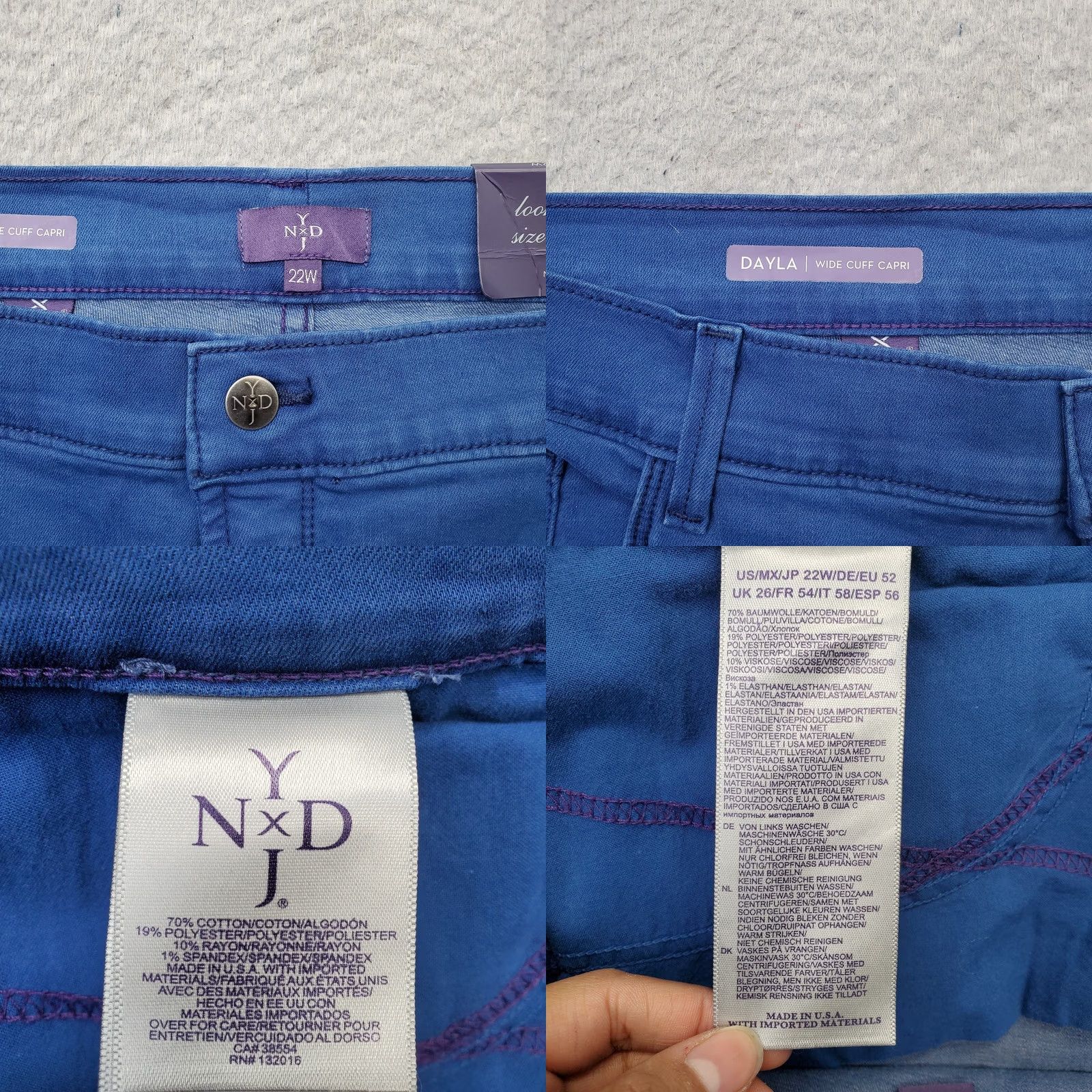 NYDJ NYDJ Dayla Wide Cuff Capri Jeans Womens 22W Blue Denim Flat Front 5-Pocket Design Size 40" / US 18 - 8 Thumbnail