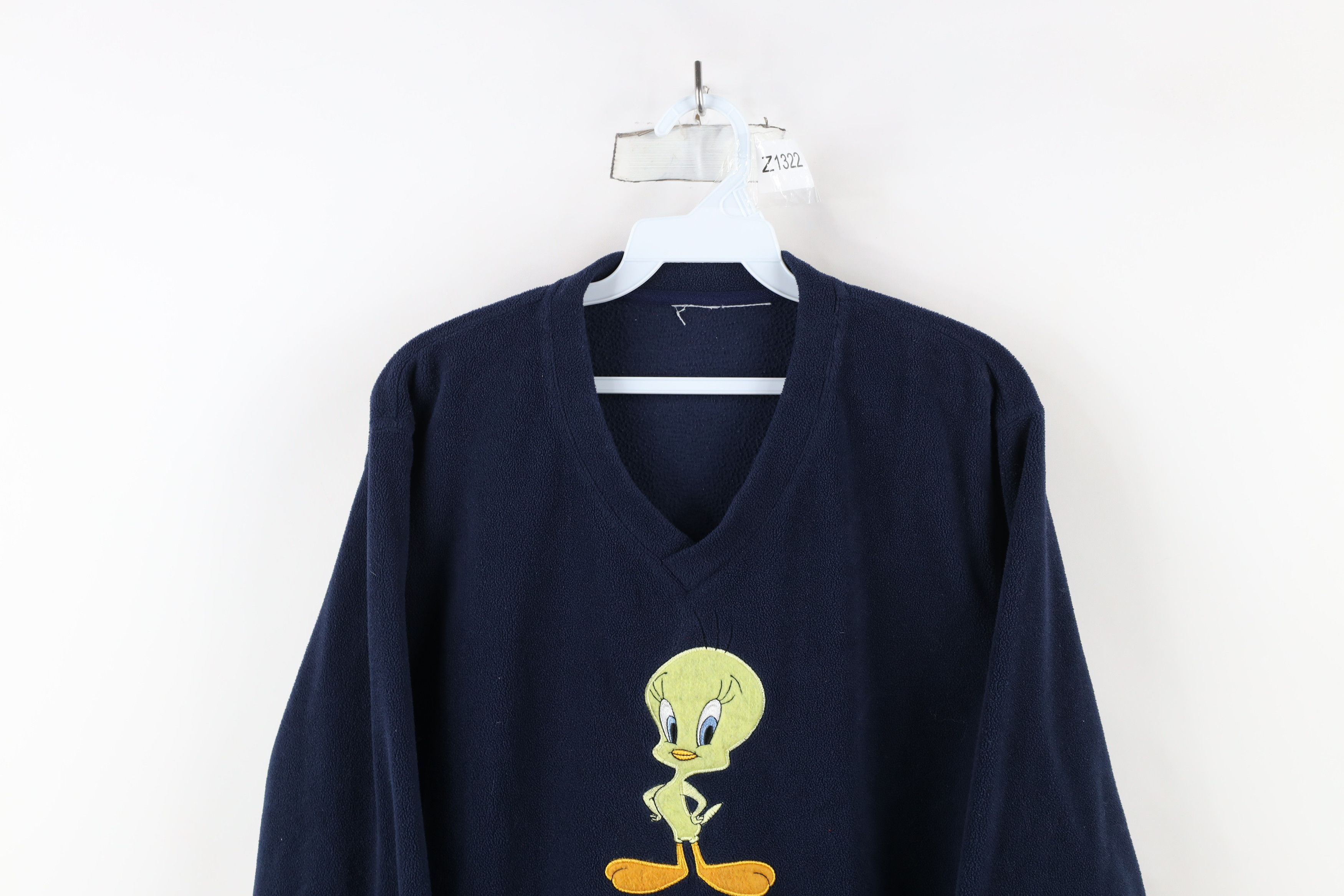Vintage Vintage 90s Looney Tunes Tweety Bird Fleece V-Neck Sweater Size L / US 10 / IT 46 - 2 Thumbnail