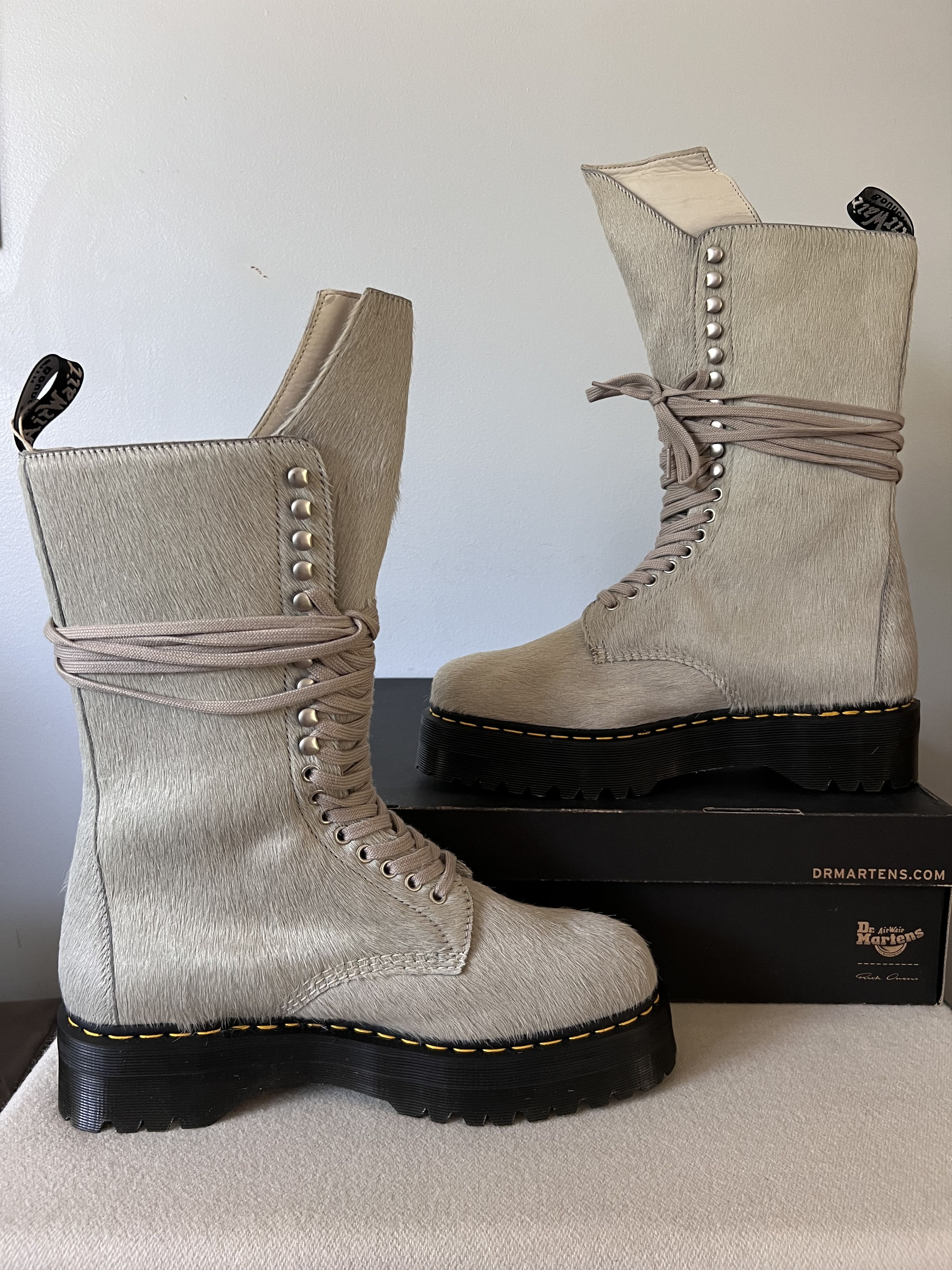Dr. Martens × Rick Owens Rick Owens Dr. Martens 1918 Hair On Fur Boots in Platinum Size US 14 / EU 47 - 3 Thumbnail