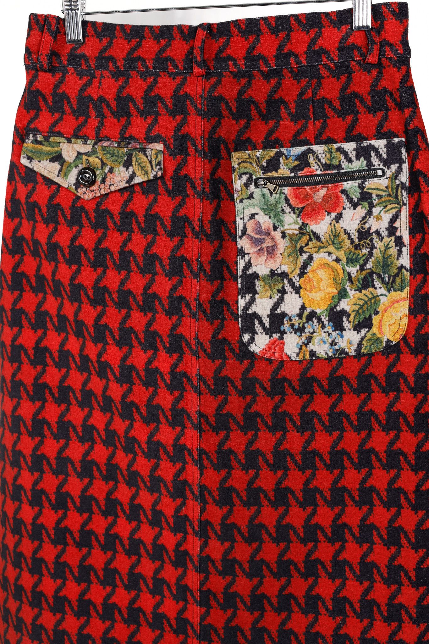 Pierre-Louis Mascia Pierre Louis Mascia Red Houndstooth & Floral Pencil Skirt Size 30" / US 8 / IT 44 - 5 Thumbnail