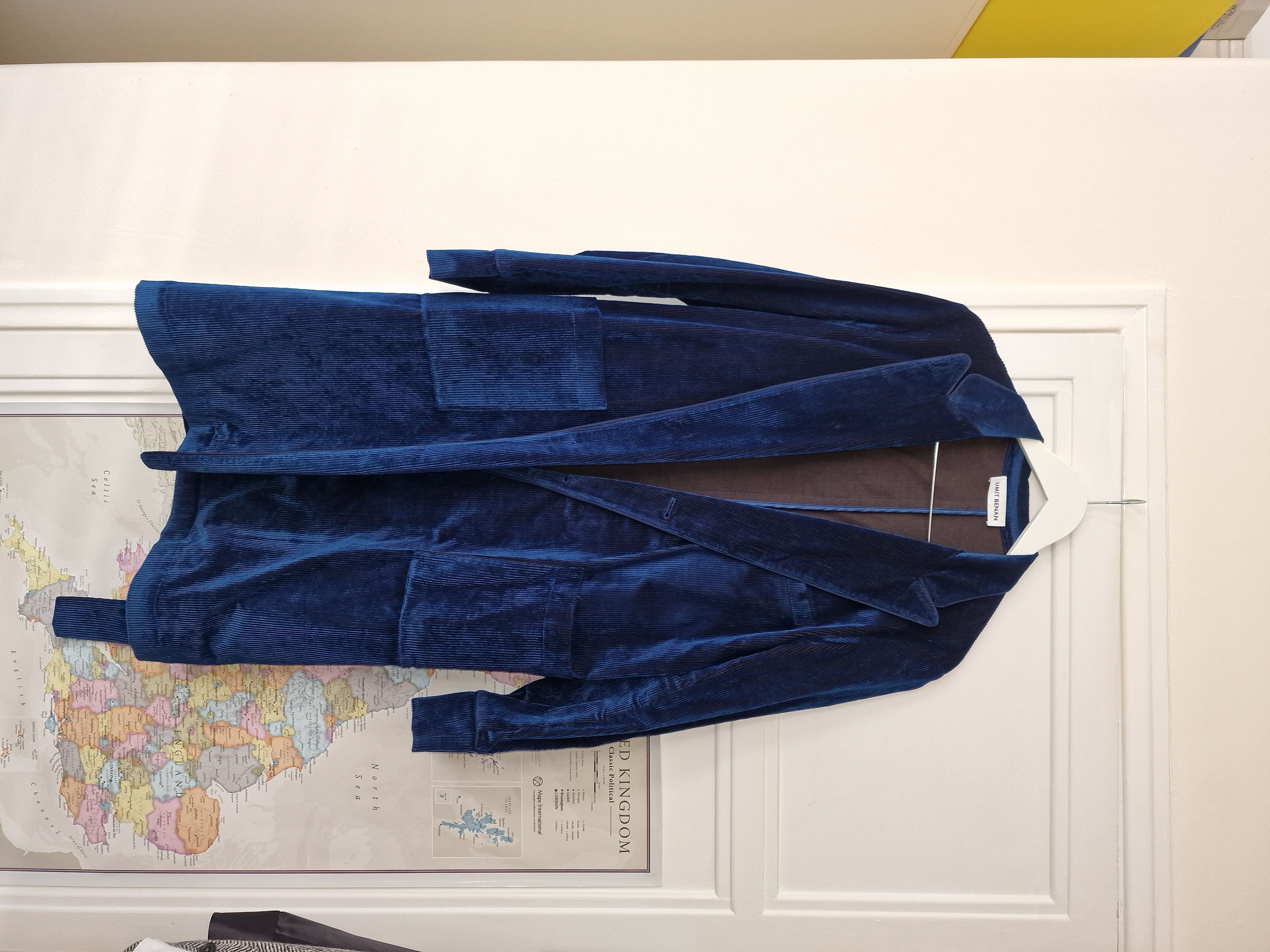 image of Umit Benan Aw16 Navy Velvet Corduroy Trench Coat (44), Men's (Size Small)