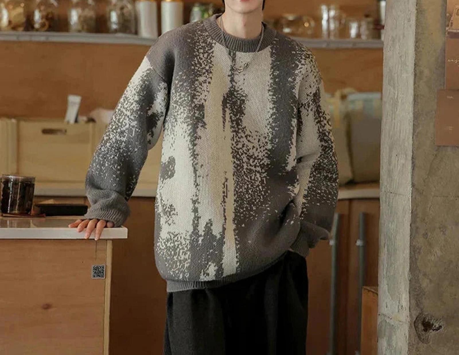 Vintage Abstract Print Crew Neck Sweater Size US M / EU 48-50 / 2 - 1 Thumbnail