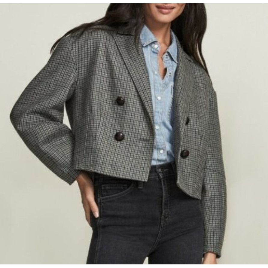 Veronica Beard Veronica Beard Sybille Cropped Houndstooth Wool Blend Blazer Size M / US 6-8 / IT 42-44 - 2 Thumbnail