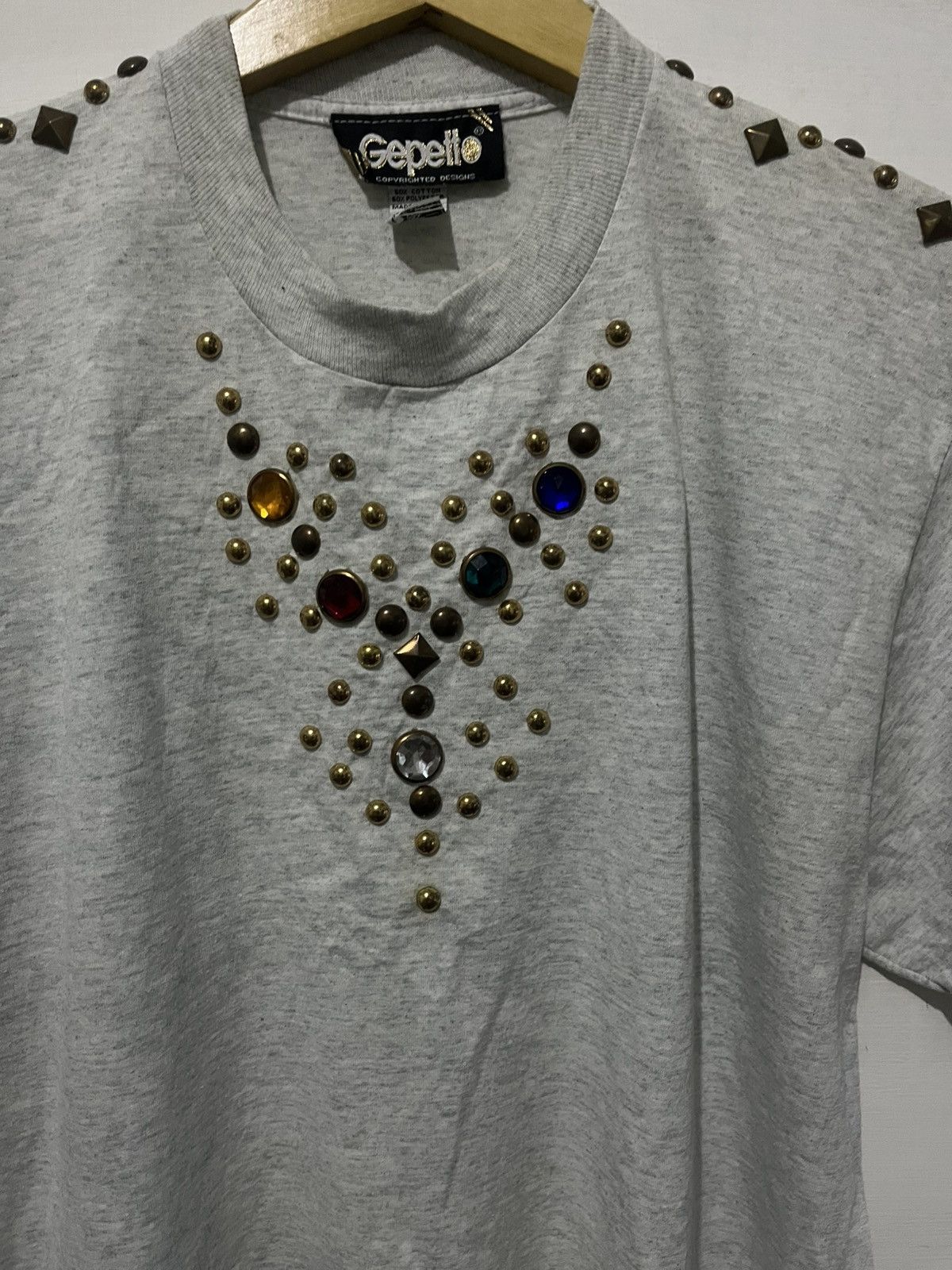 If Six Was Nine VINTAGE 90s GEPETTO Bejeweled Studded Tee Size US L / EU 52-54 / 3 - 3 Thumbnail
