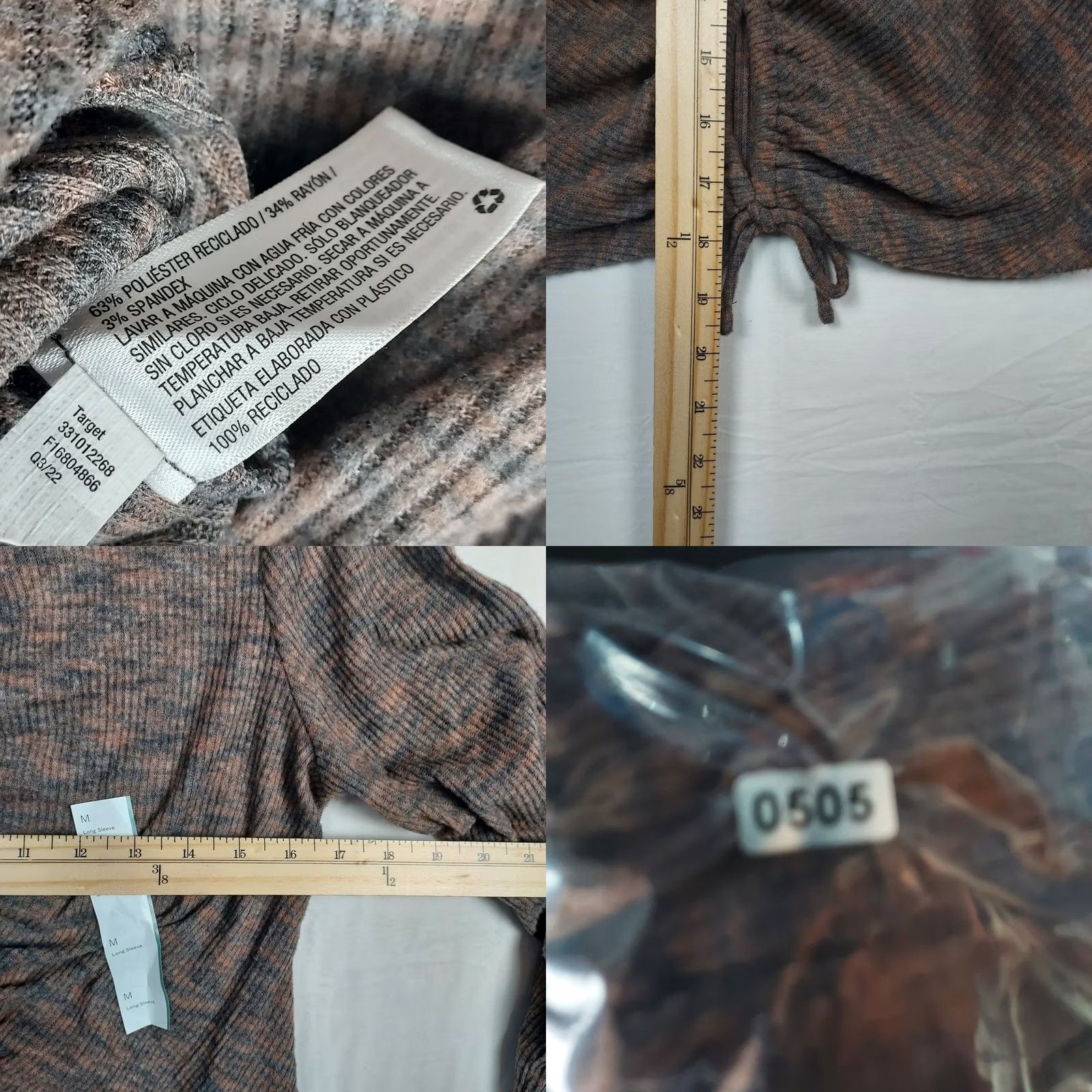 Vintage Wild Fable Ruched Ribbed Long Sleeve Top Brown M Womens Cropped Knit Stretch Pullover Casual/NWOT Size M / US 6-8 / IT 42-44 - 8 Thumbnail