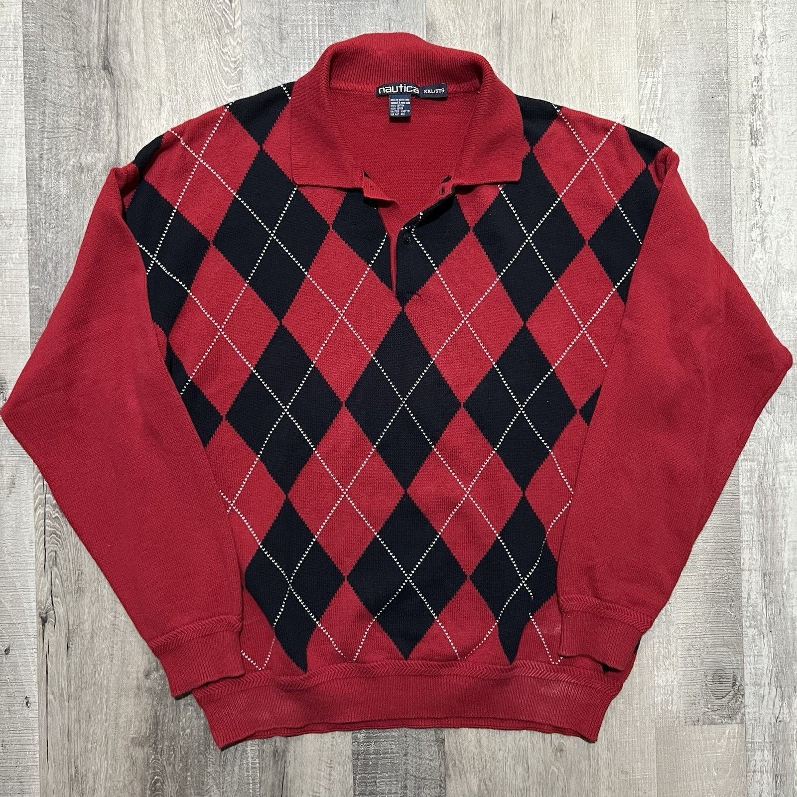 Nautica VTG Nautica Argyle Cotton Knit Red/Blue Collared Sweater 2XL Size US XXL / EU 58 / 5 - 1 Thumbnail