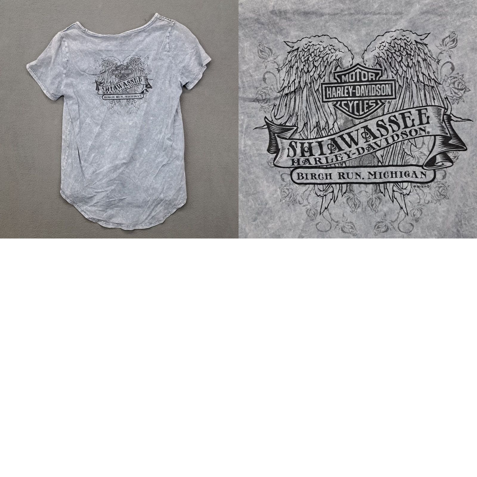 Harley Davidson Harley Davidson Shirt Women L Gray Motorcycle Graphic Lace Shoulders Crew Neck Short Sleeve 100% Cotton Womens Size L / US 10 / IT 46 - 8 Thumbnail