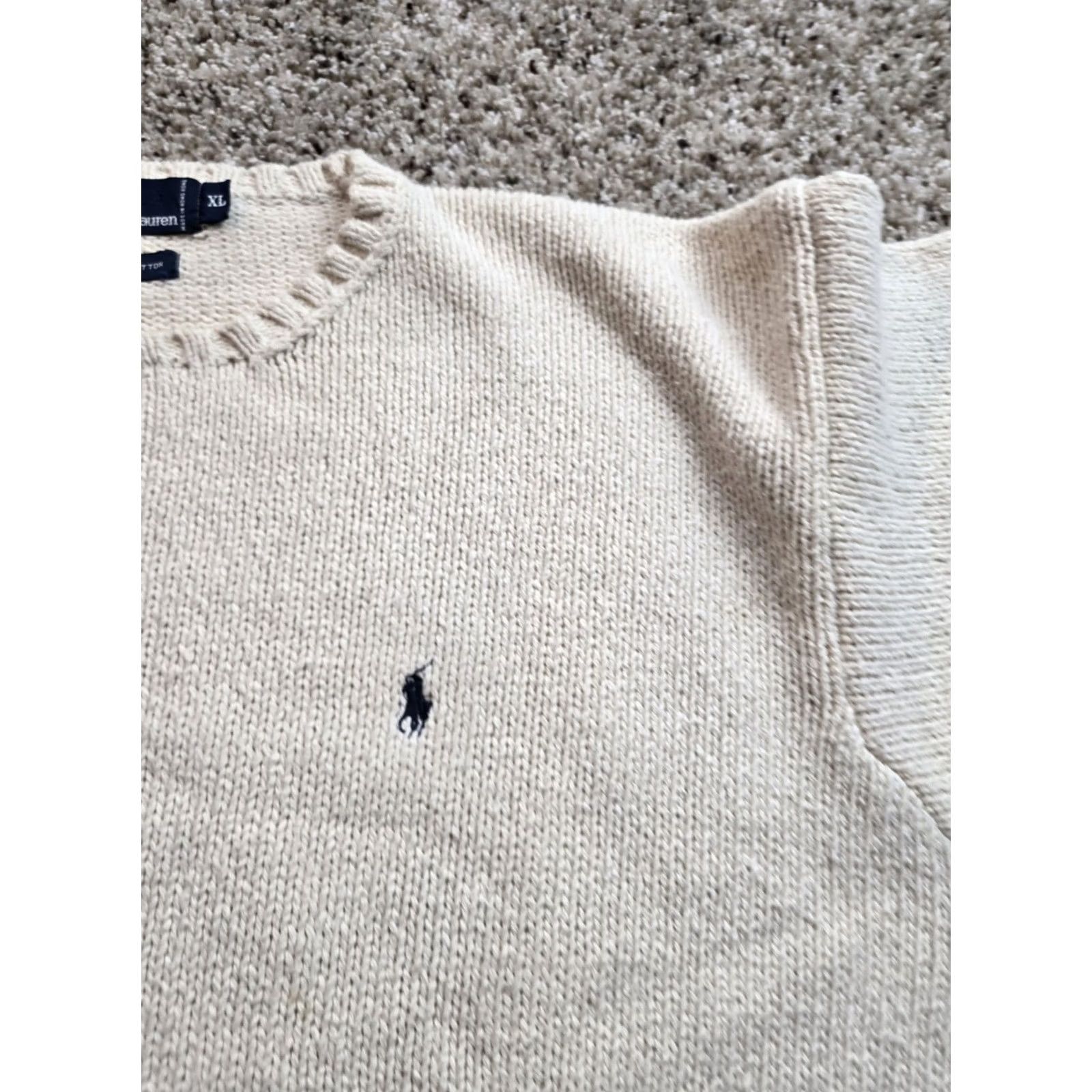 Polo Ralph Lauren VINTAGE Polo Ralph Lauren Sweater Mens XL Beige Crewneck Pullover Cotton 90s Size US XL / EU 56 / 4 - 4 Thumbnail