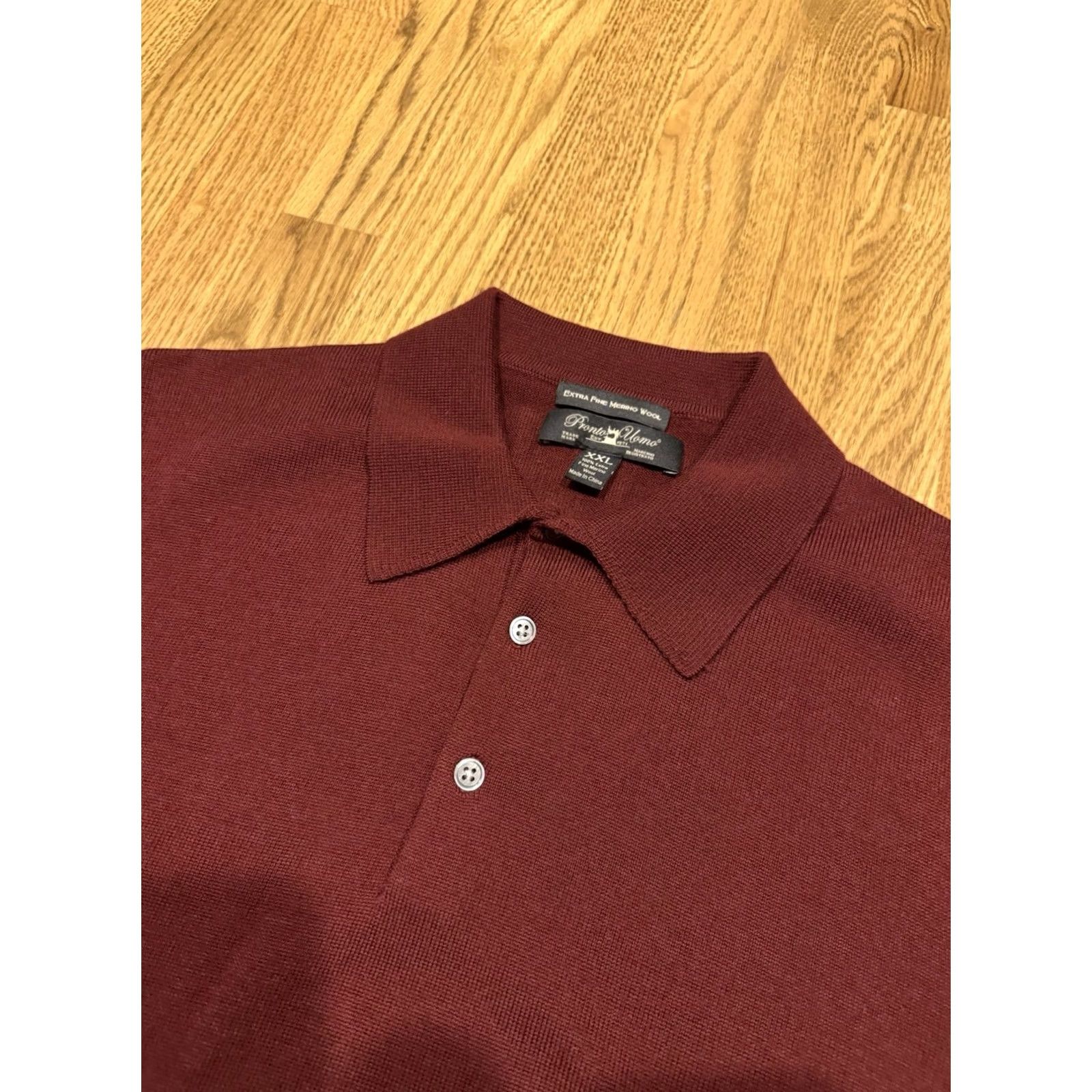 Pronto Uomo Pronto Uomo Merino Wool Knit Polo Sweater Men’s XXL Pullover Maroon Red Size US XXL / EU 58 / 5 - 2 Thumbnail