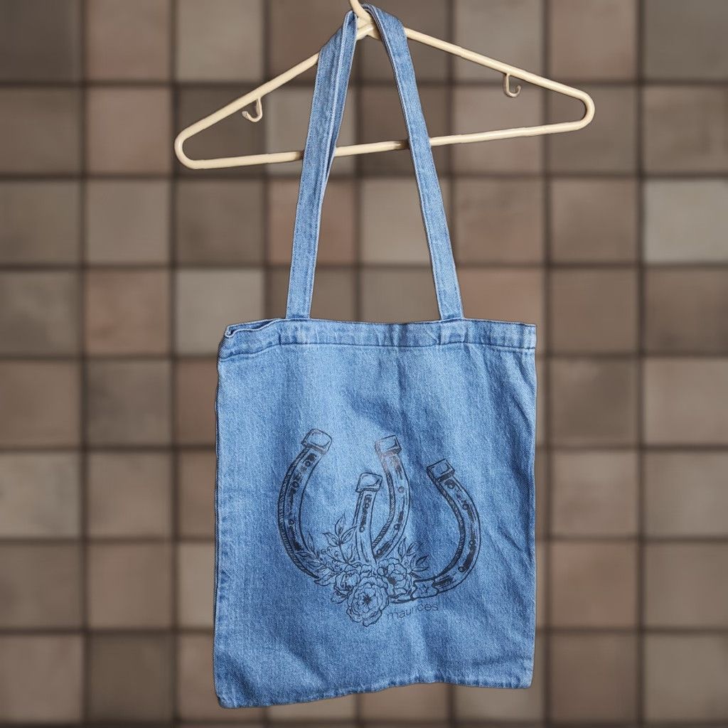 Vintage Maurices Tote Bag Denim Western Horse Cowgirl Open Top Denim Blue 14Wx16H Medium Women Size M / US 6-8 / IT 42-44 - 1 Thumbnail