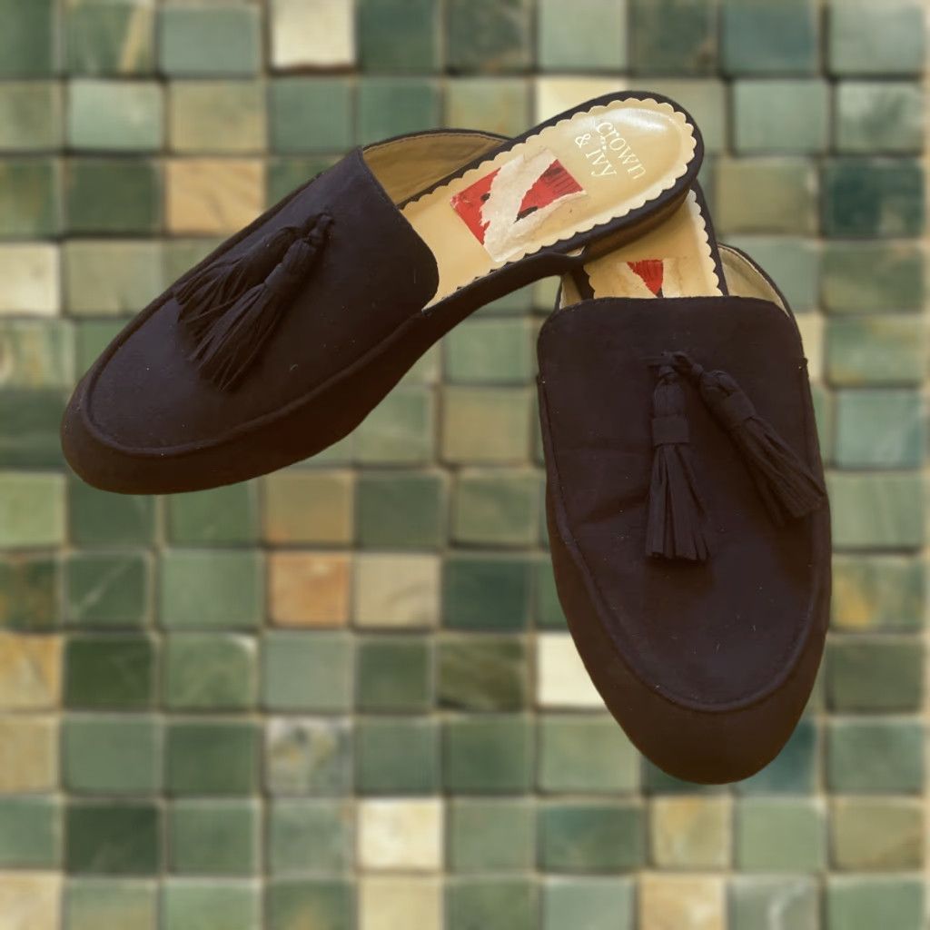 Vintage Crown & Ivy Suede Slip On Mule 8M Blue Suede Velvet Tassel Career Preppy Women Flat Slip-On M Pointed Toe Casual Vintage: No Size US 8 / IT 38 - 1 Thumbnail