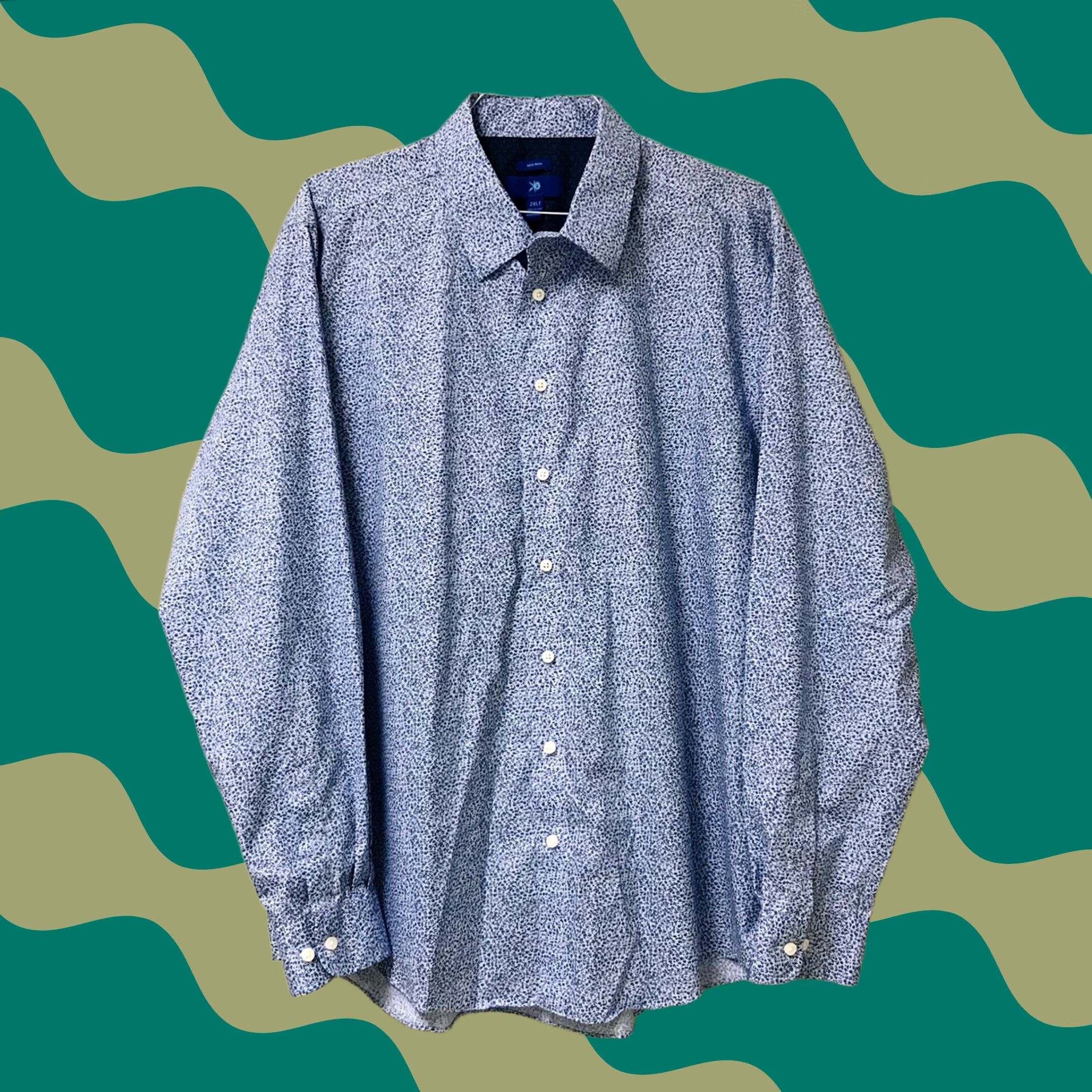 Egara VINTAGE? Egara Men Blue Floral Big & Tall Non-Iron Button Up Long Sleeve Dress Shirt 2XLT Size 48R - 1 Thumbnail