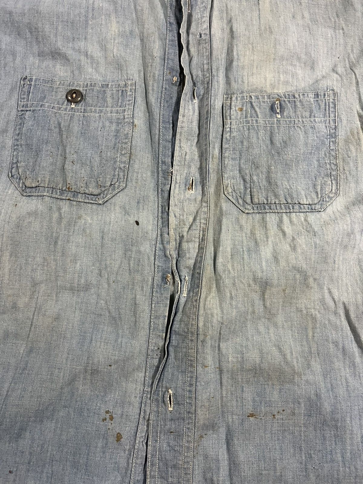 Vintage 30s Chambray Work Shirt With Farm Repairs