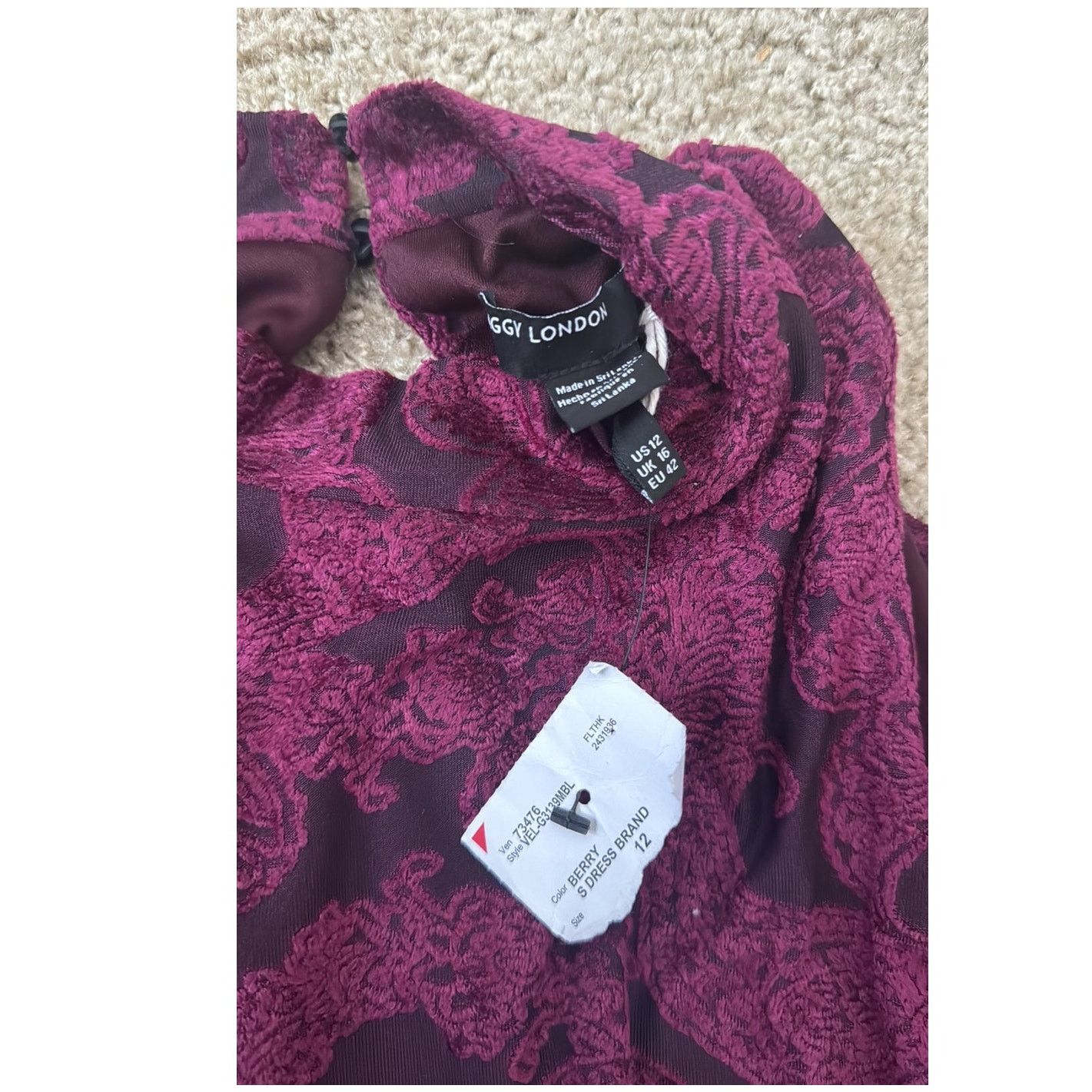 MAGGY LONDON Elegant Burgundy Patterned Dress Size XL / US 12-14 / IT 48-50 - 2 Thumbnail