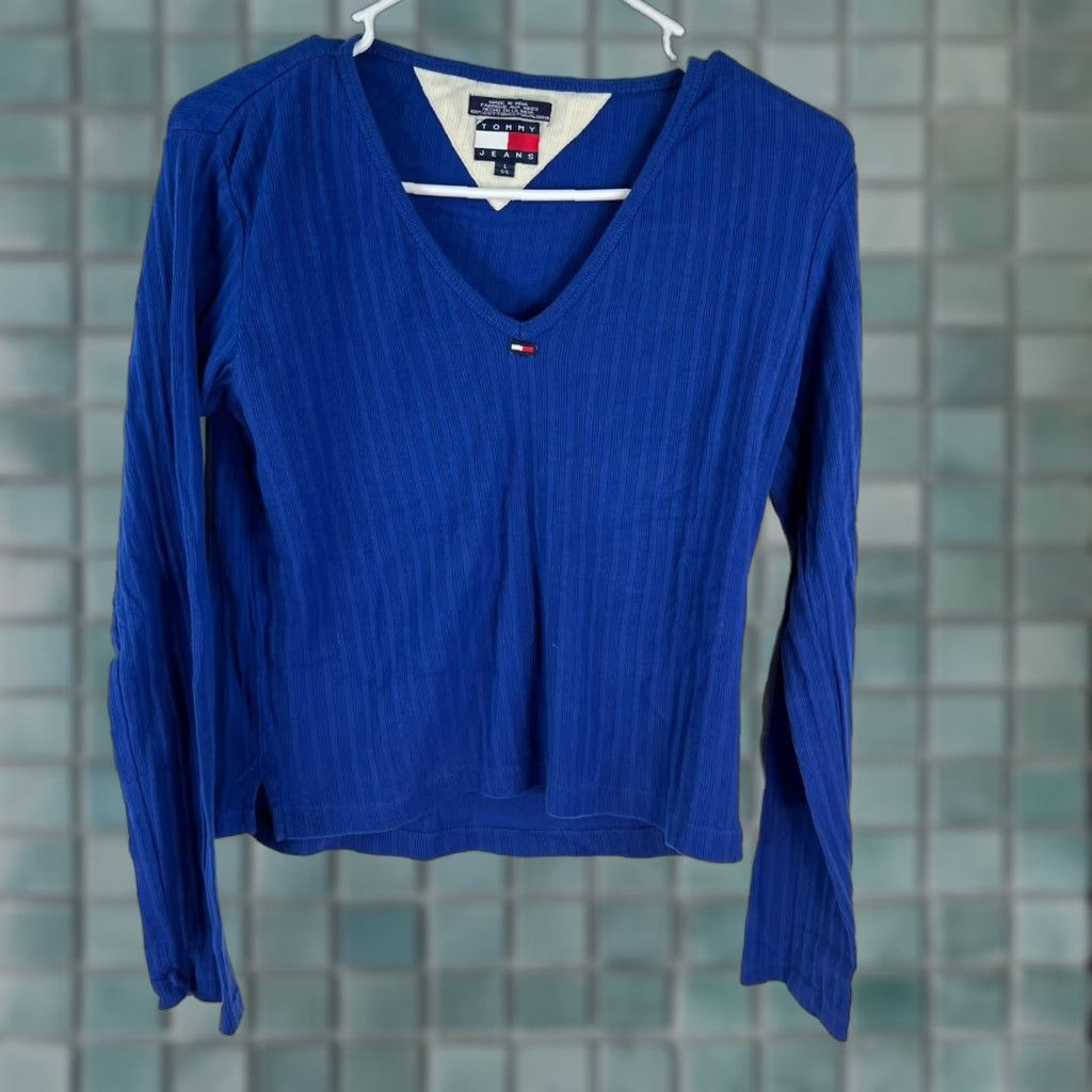 Tommy Hilfiger VINTAGE Tommy Jeans Mens Long Sleeve Knit Blue Athletic Pullover Sweater Size L Size US L / EU 52-54 / 3 - 1 Thumbnail
