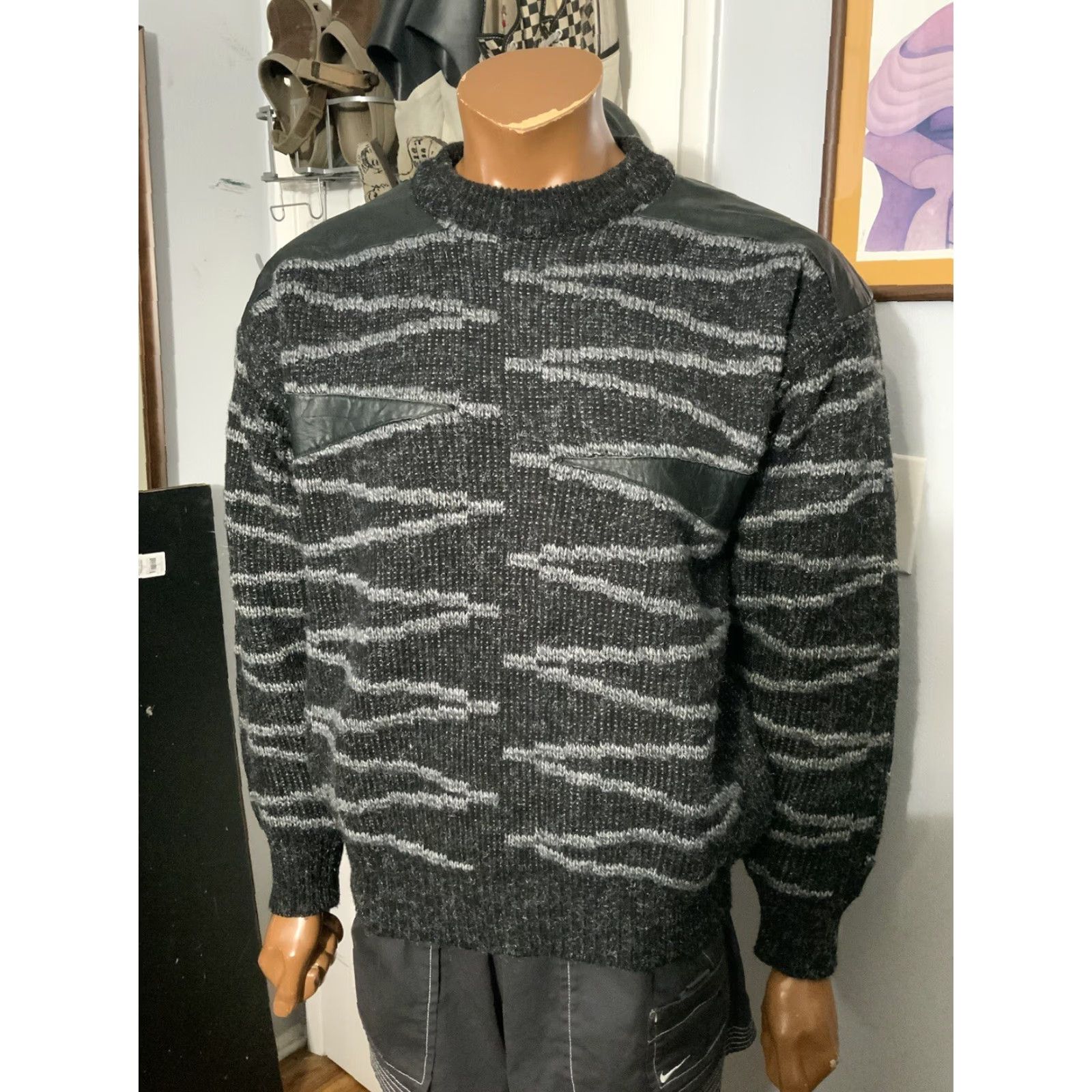 Vintage VINTAGE 80s Mark Elliot Wool Blend Leather Trim Knit Crewneck Pullover Sweater M Size US M / EU 48-50 / 2 - 7 Thumbnail