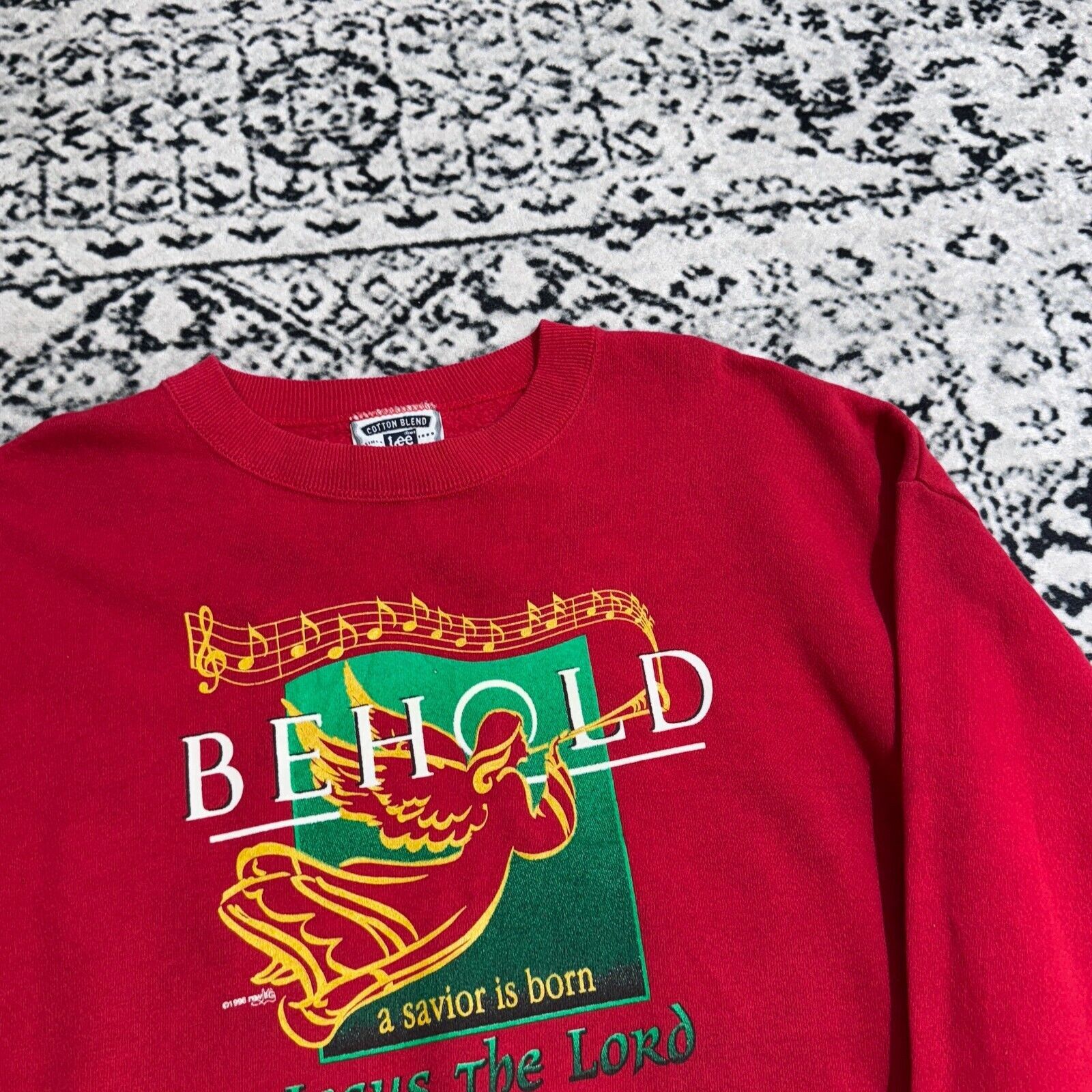 Lee × Vintage Lee Red Cotton Crewneck XL Behold Jesus Is King Baptist 90s Size US XL / EU 56 / 4 - 4 Thumbnail