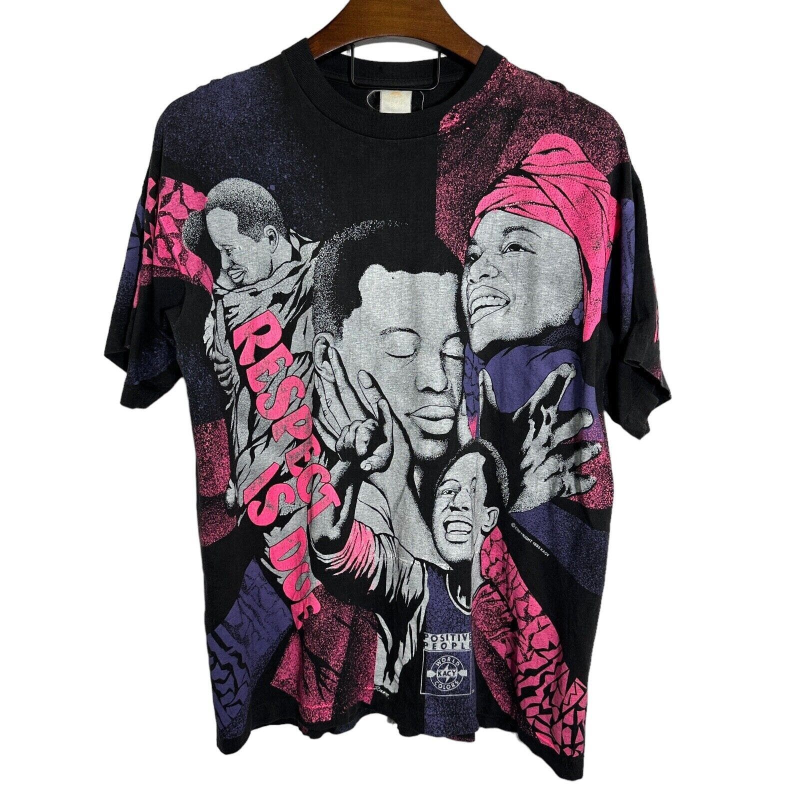image of Kacy World Colors Vintage "respect Is Due" Aop Single Stitch in Black, Men's (Size XL)