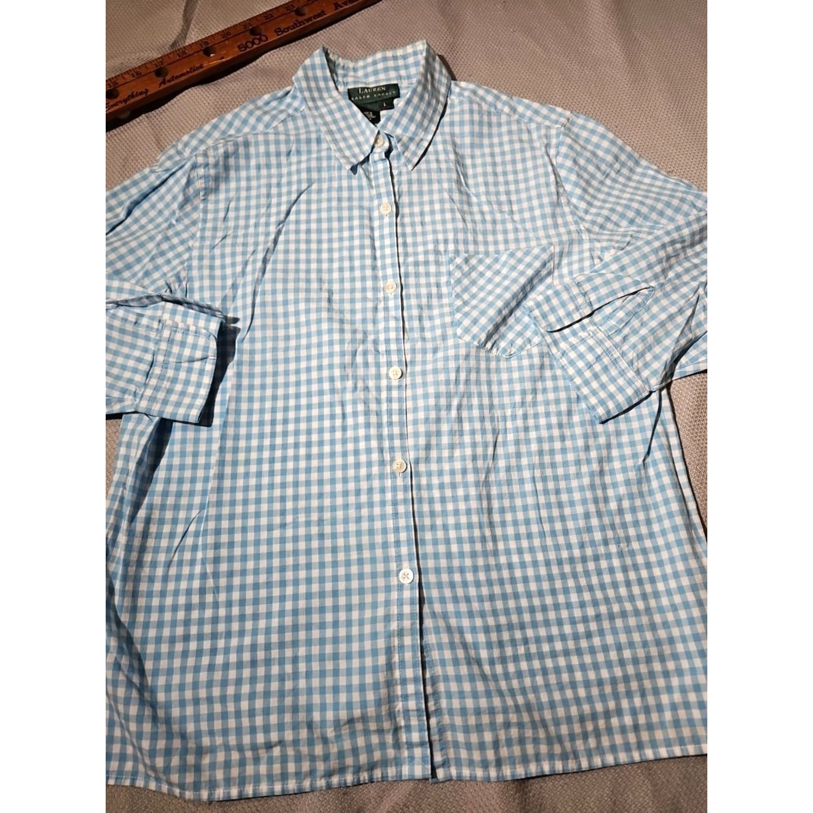 Ralph Lauren VINTAGE? No. Lauren Ralph Lauren Shirt Womens Large Blue Button Plaid Preppy Casual Oxford Size L / US 10 / IT 46 - 2 Thumbnail