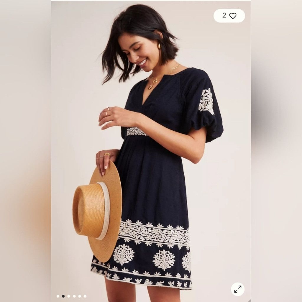 Anthropologie Anthropologie Orla Embroidered Mini Dress Size XS / US 0-2 / IT 36-38 - 1 Thumbnail