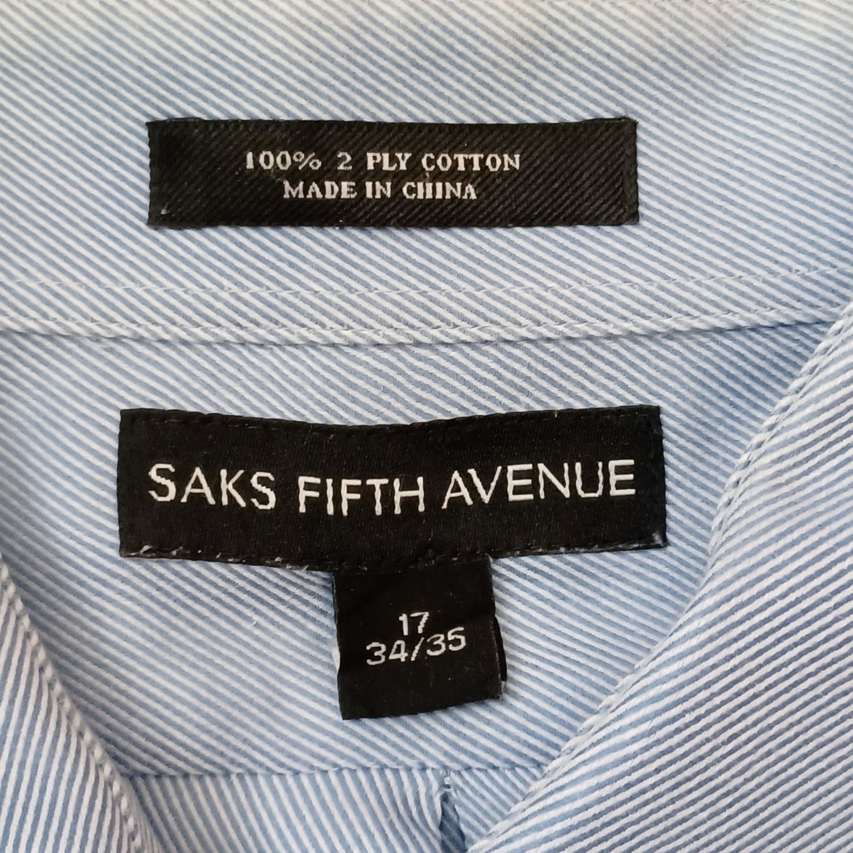 Saks Fifth Avenue Saks Fifth Avenue Shirt Mens 17 34/35 Blue Stripe Button Down 2 Ply Cotton Dress Shirt Slim Front Cuff Pattern Blue Stripe Mens Size US XL / EU 56 / 4 - 2 Thumbnail