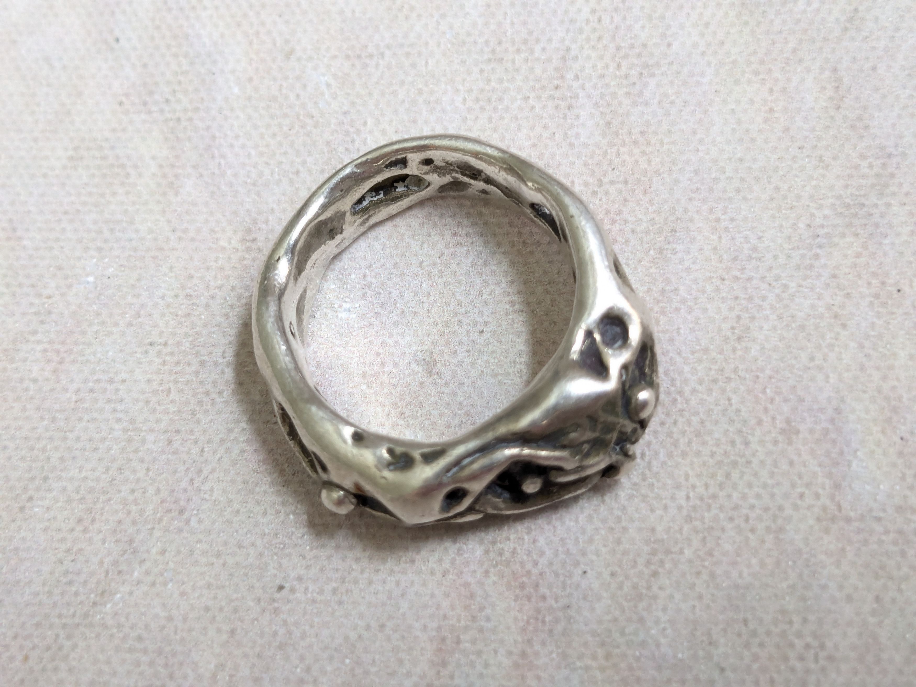 Jewelry Vintage Sterling Silver Ring Brutalist Band 4 Nugget Size ONE SIZE - 2 Thumbnail