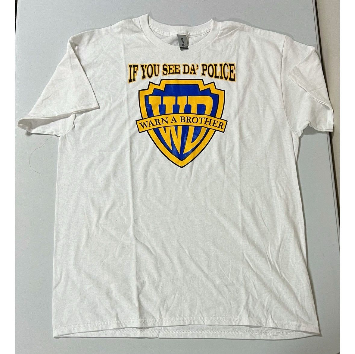 Gildan White ‘If You See Da Police Warn A Brother’ Shirt Tee Size L Size US L / EU 52-54 / 3 - 2 Thumbnail
