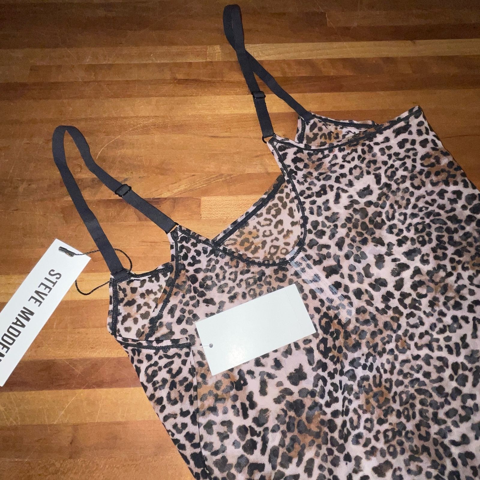 Steve Madden Steve Madden Women's Sheer Mesh Thong Bodysuit Leopard Size L / US 10 / IT 46 - 9 Thumbnail