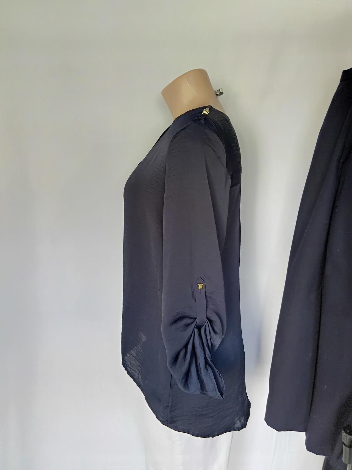 Shein Chic Navy Blue V-Neck Blouse by ELLEN Tracy - Size XS Size XS / US 0-2 / IT 36-38 - 2 Thumbnail