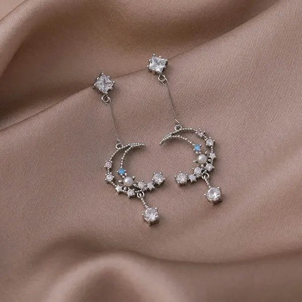 Other Women's Crystal Moon Star Dangle Drop Tassel Earrings Size ONE SIZE - 3 Thumbnail