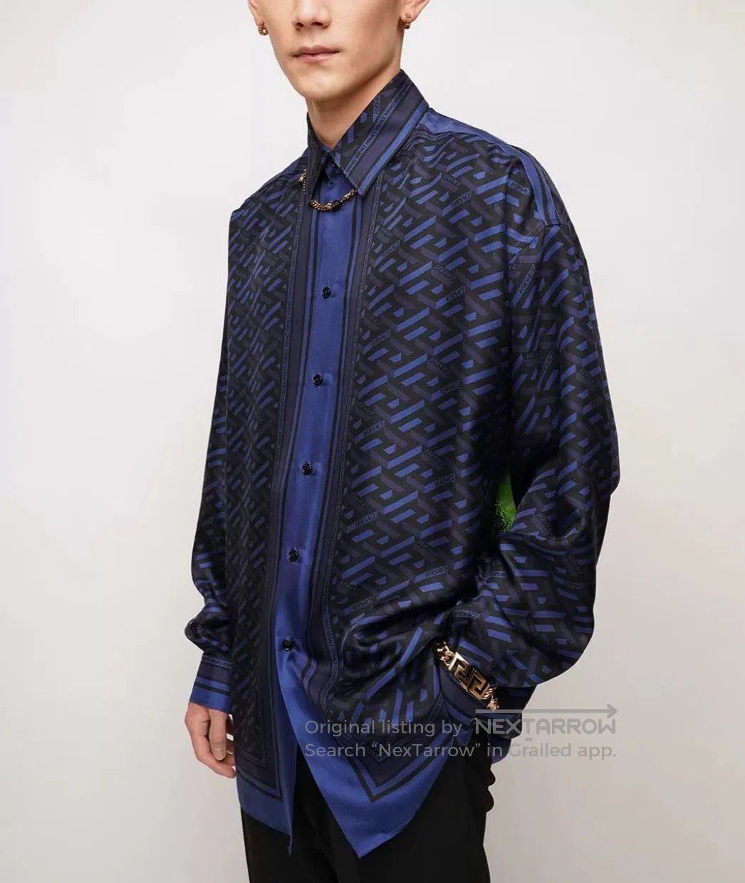 Versace Versace Blue Greca Medusa Logo Shirt. Size US M / EU 48-50 / 2 - 2 Thumbnail