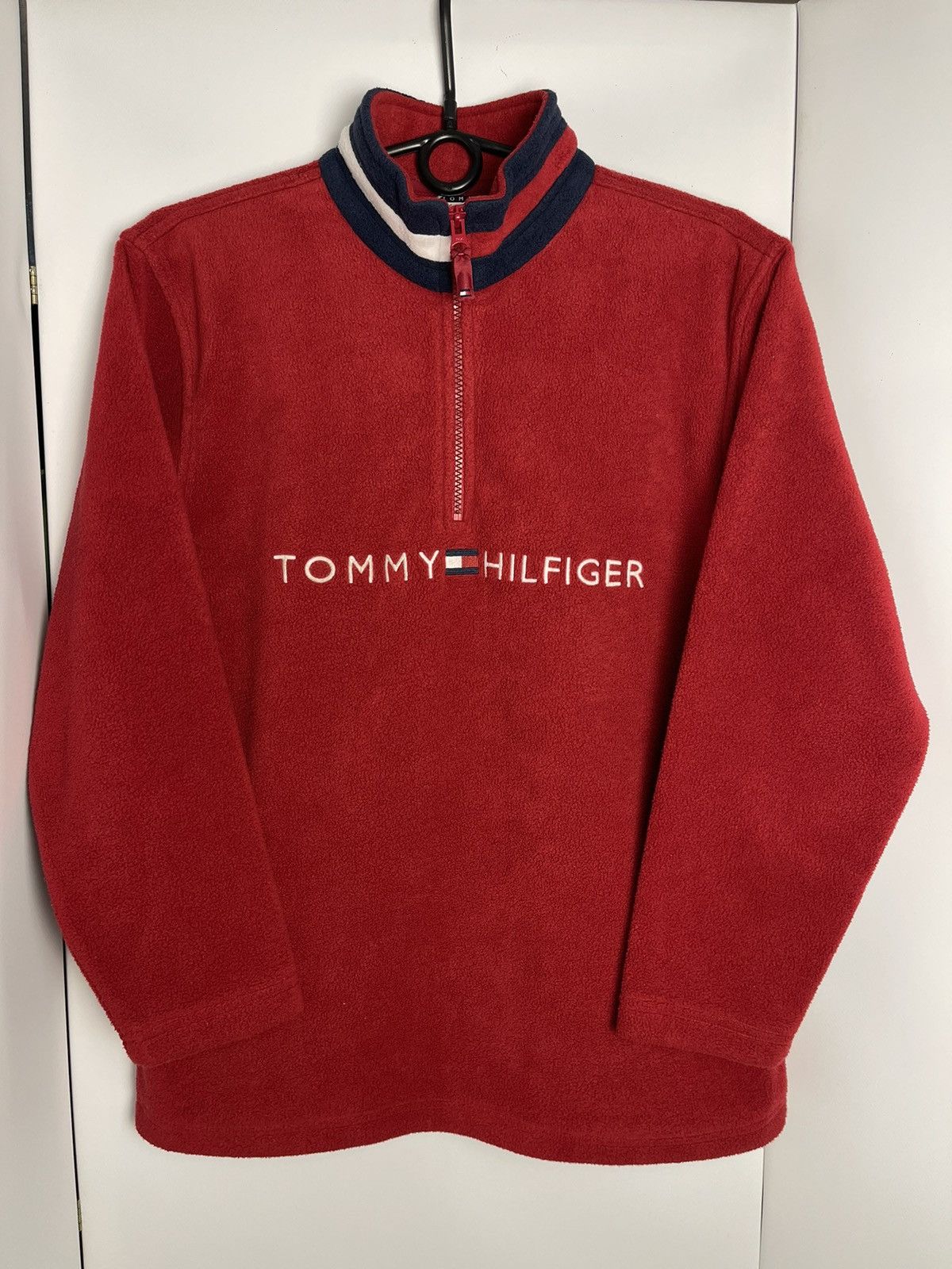 Tommy Hilfiger × Vintage Vintage Tommy Hilfiger fleece sweatshirt sweater red hoodie Size L / US 10 / IT 46 - 14 Thumbnail