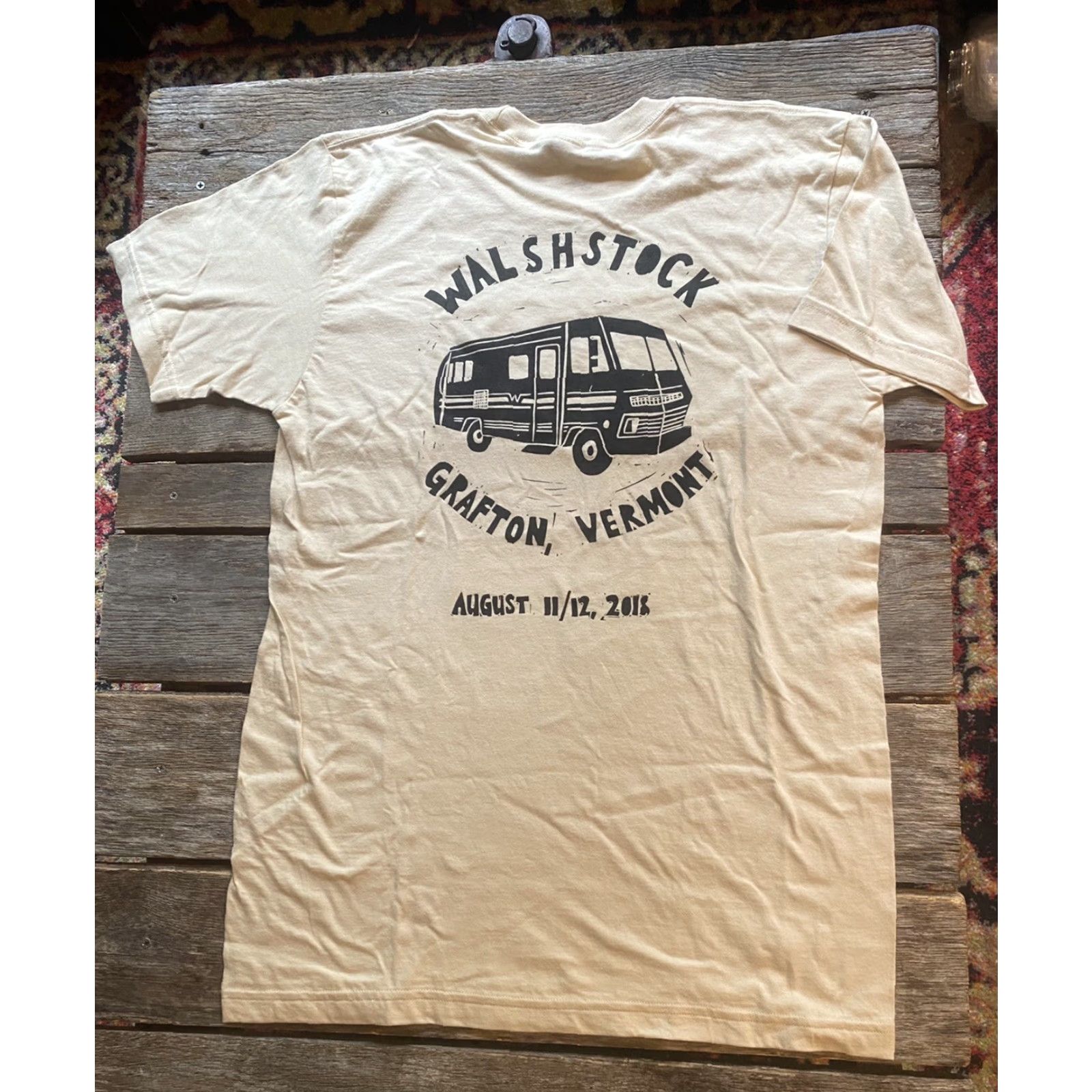 American Apparel Mens Medium Walshstock Grafton Vermont Festival Shirt Short Sleeve RV M Beige Cotton Crew Neck T-Shirt Mens Size US M / EU 48-50 / 2 - 2 Thumbnail
