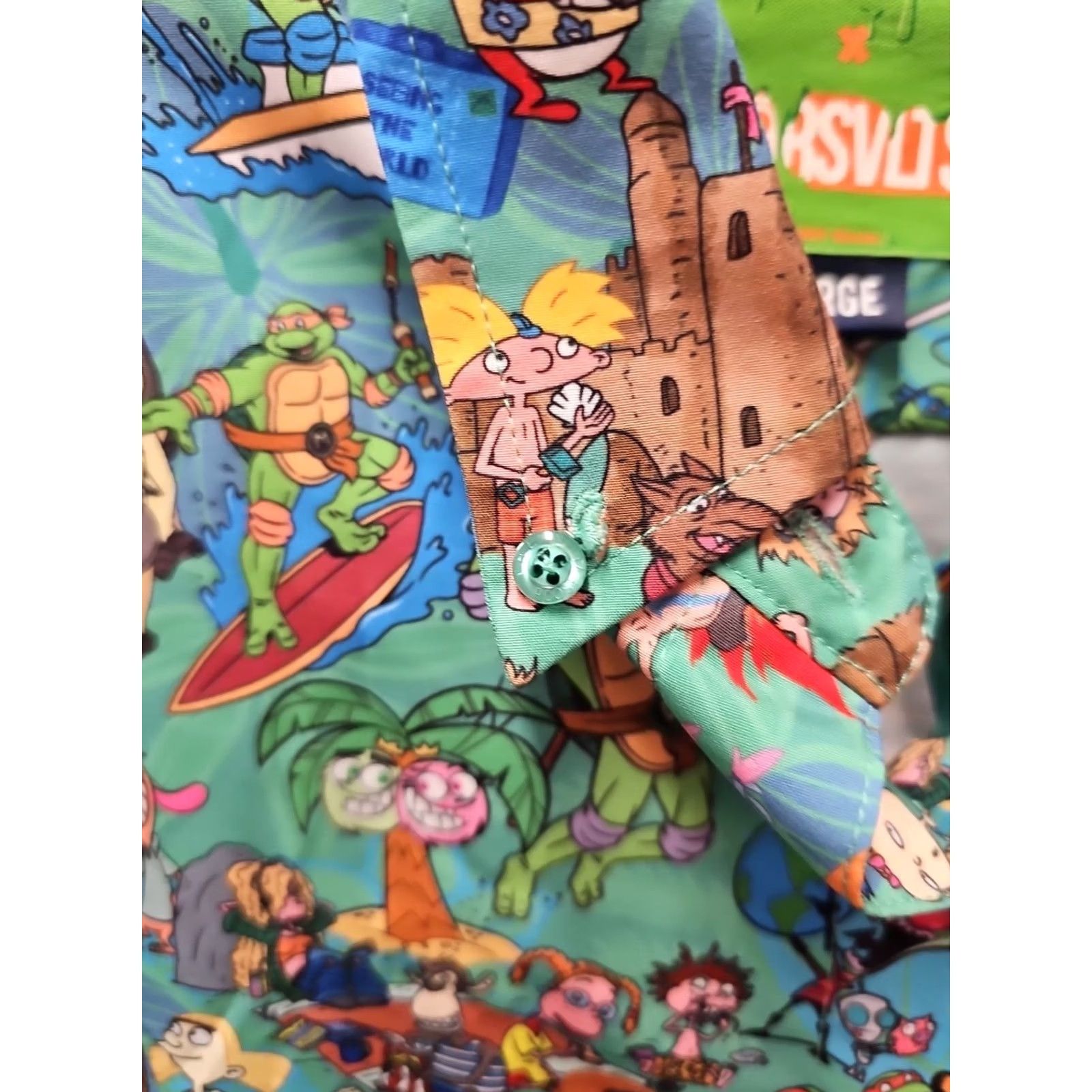 Nickelodeon RSVLTS Nickelodeon Kunuflex Button-Down Short Sleeve Shirt Mens Large Light Blue Multicolor Graphic Print 90s Cosplay Retro Size US L / EU 52-54 / 3 - 6 Thumbnail