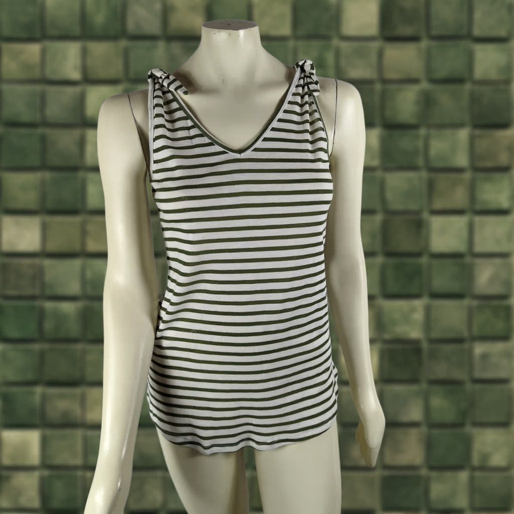 CO Hailey & Co Tank Women S Green Stripe V-Neck Tank Top NWT Bow Knit Cotton Blend Shirt Casual Travel Womens Size S / US 4 / IT 40 - 1 Thumbnail