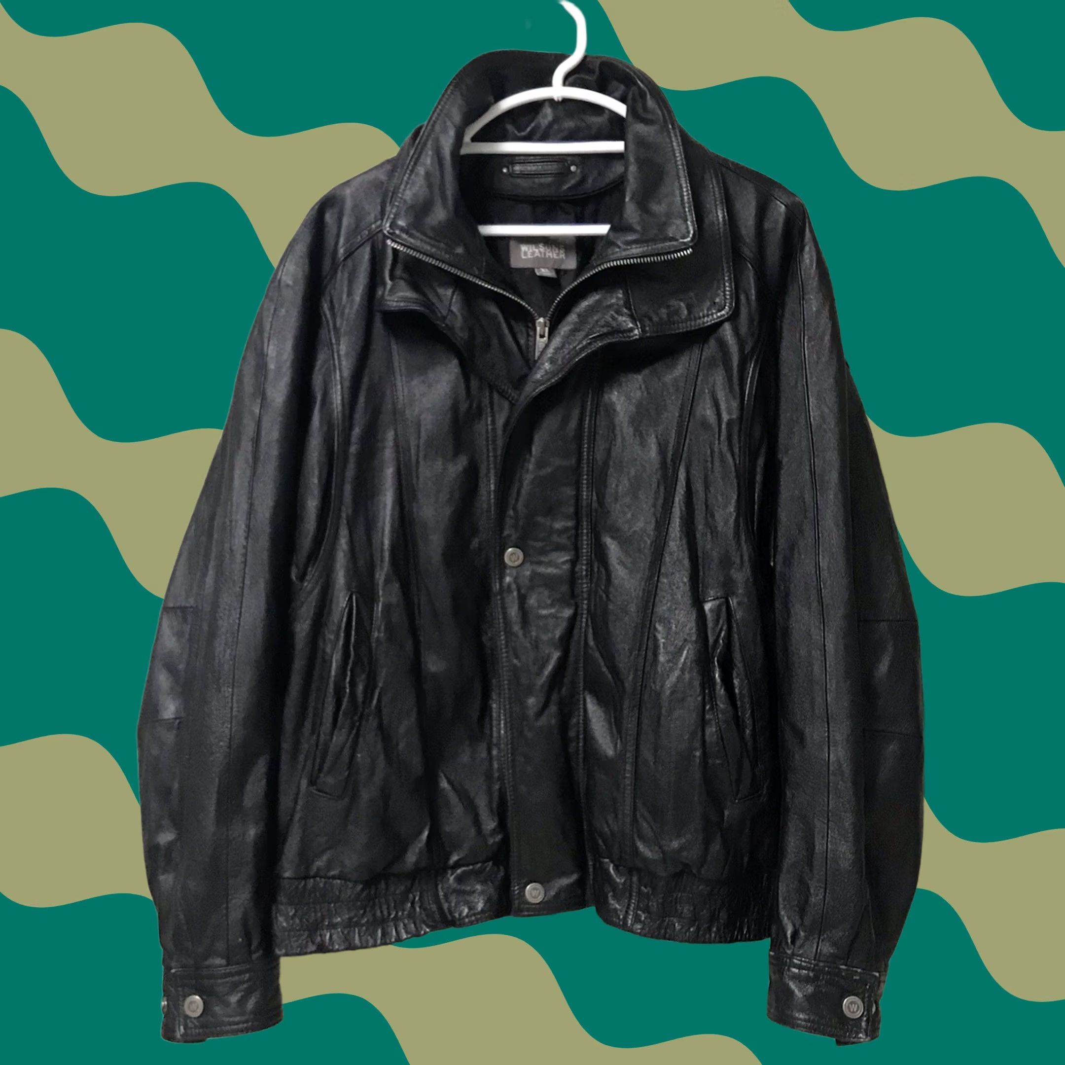Vintage Wilsons Leather Men Black Leather Double Collar Zip Flight Bomber Jacket XL Size US XL / EU 56 / 4 - 1 Thumbnail